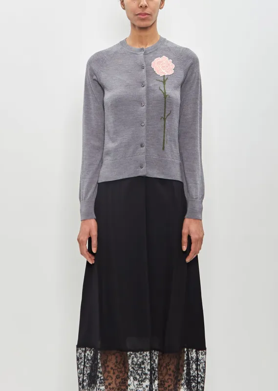 Merino Wool Silk Carnation Detail Cardigan — Pebble sold by La Garconne