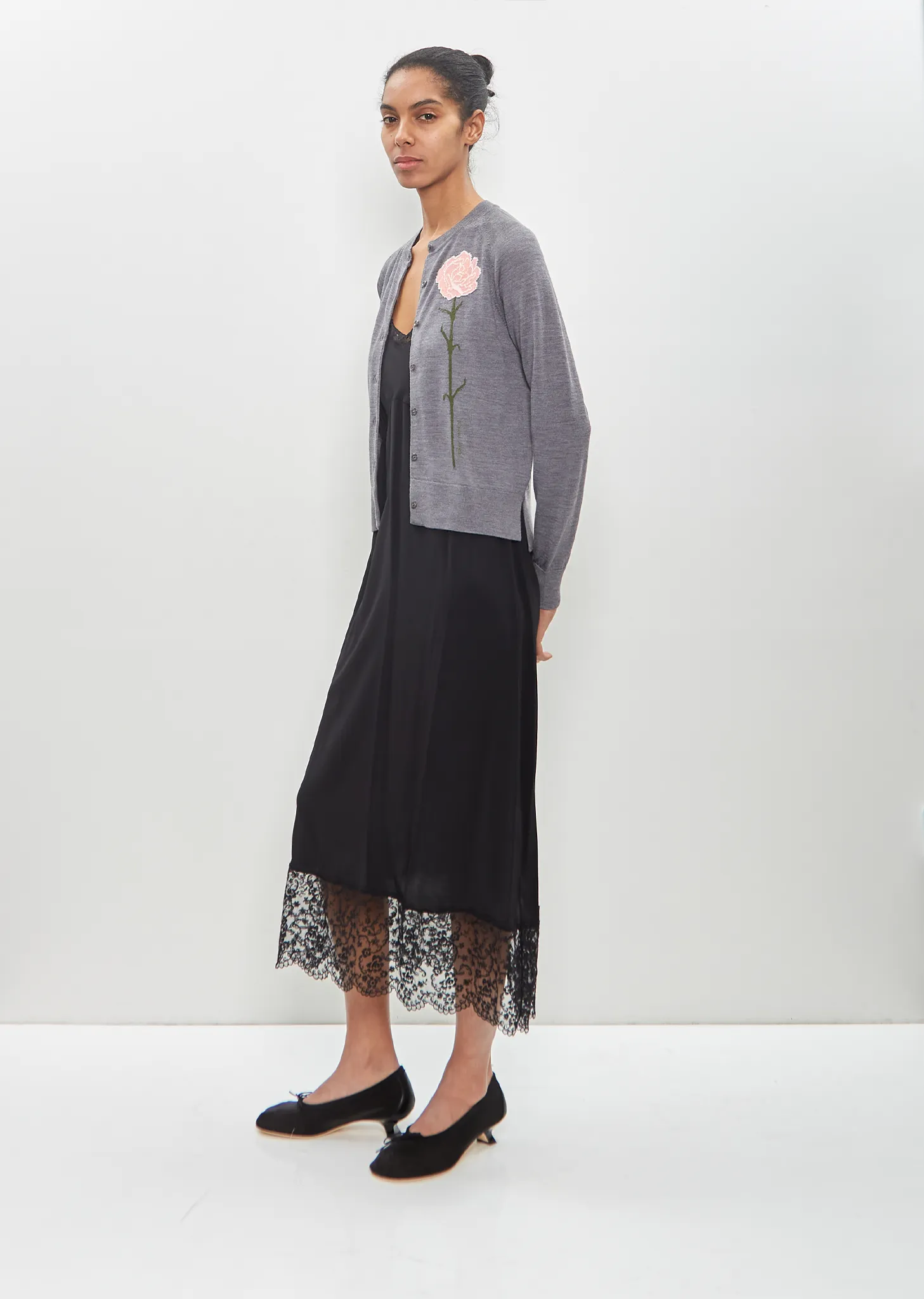 Merino Wool Silk Carnation Detail Cardigan — Pebble sold by La Garconne product image thumbnail 5