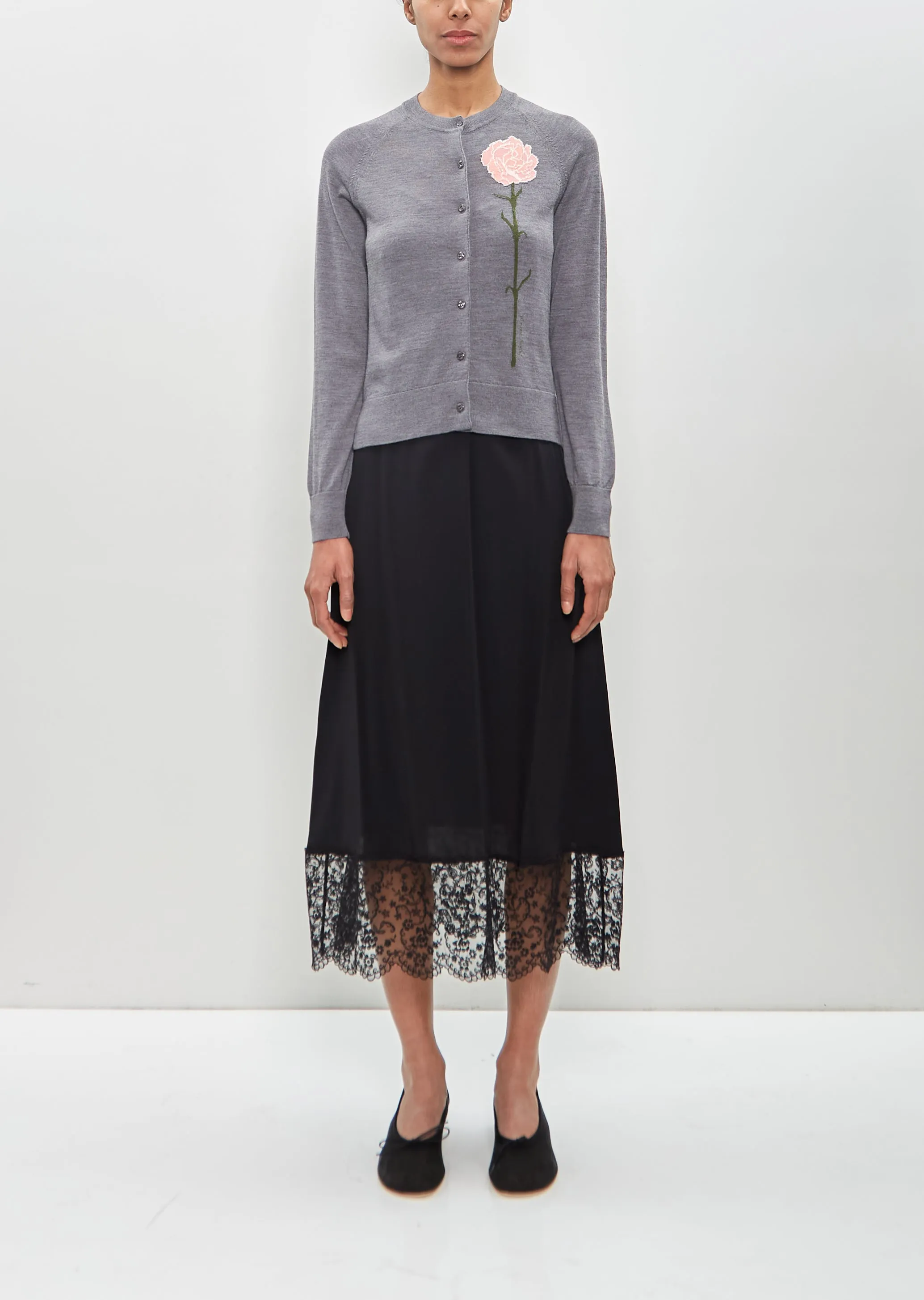 Merino Wool Silk Carnation Detail Cardigan — Pebble sold by La Garconne product image thumbnail 4