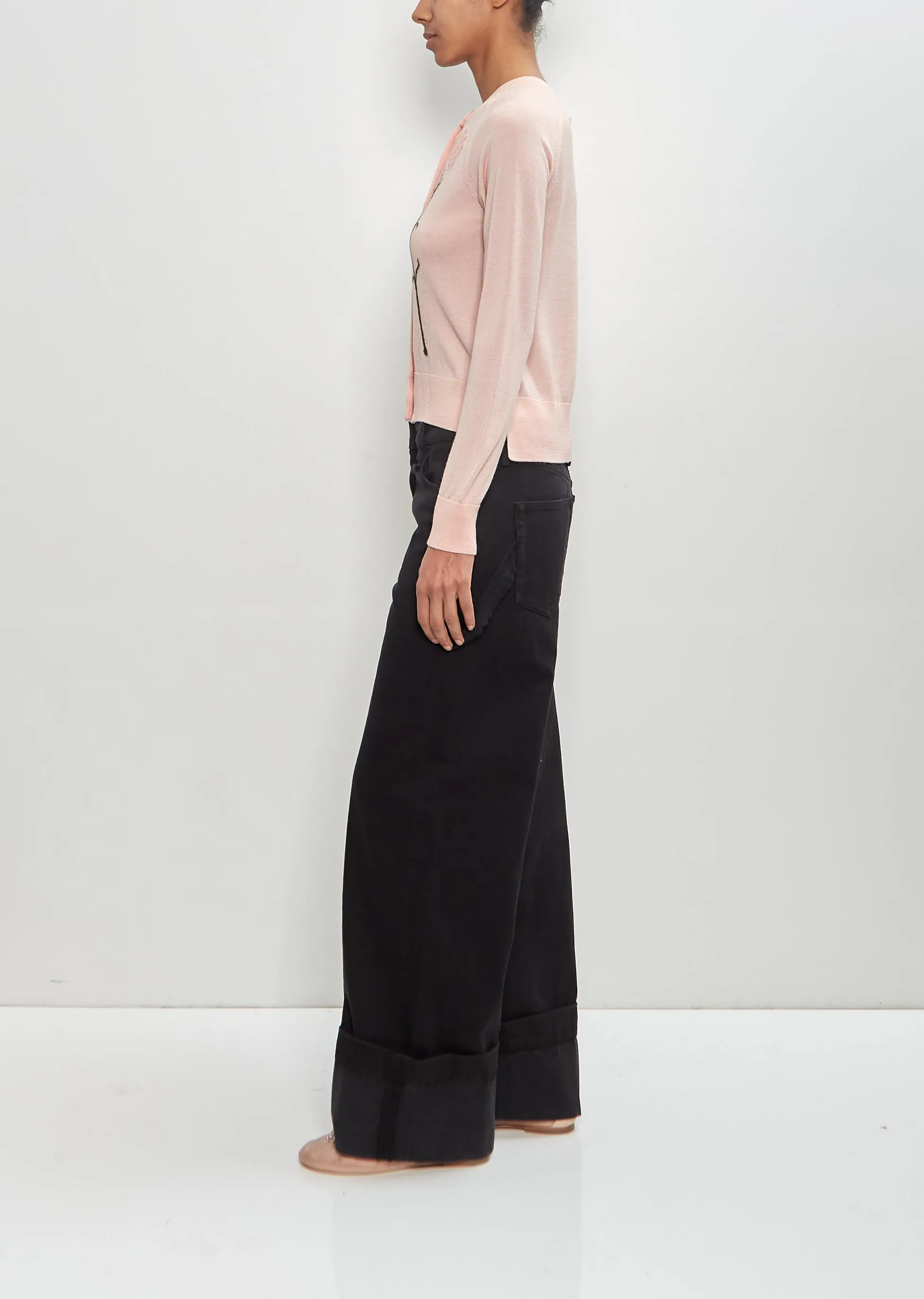 Merino Wool Silk Carnation Detail Cardigan — Pale Pink sold by La Garconne product image thumbnail 2