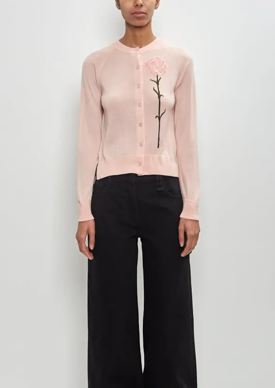 Merino Wool Silk Carnation Detail Cardigan — Pale Pink sold by La Garconne
