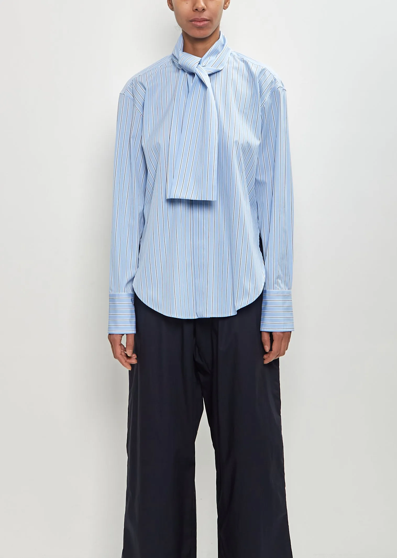 Striped Cotton Poplin Shirt with Scarf sold by La Garconne