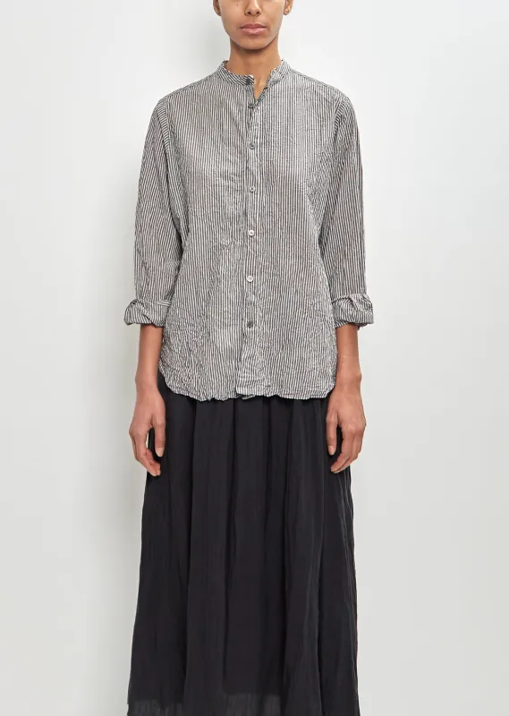 Cotton Linen Stripe Stand Collar Shirt sold by La Garconne