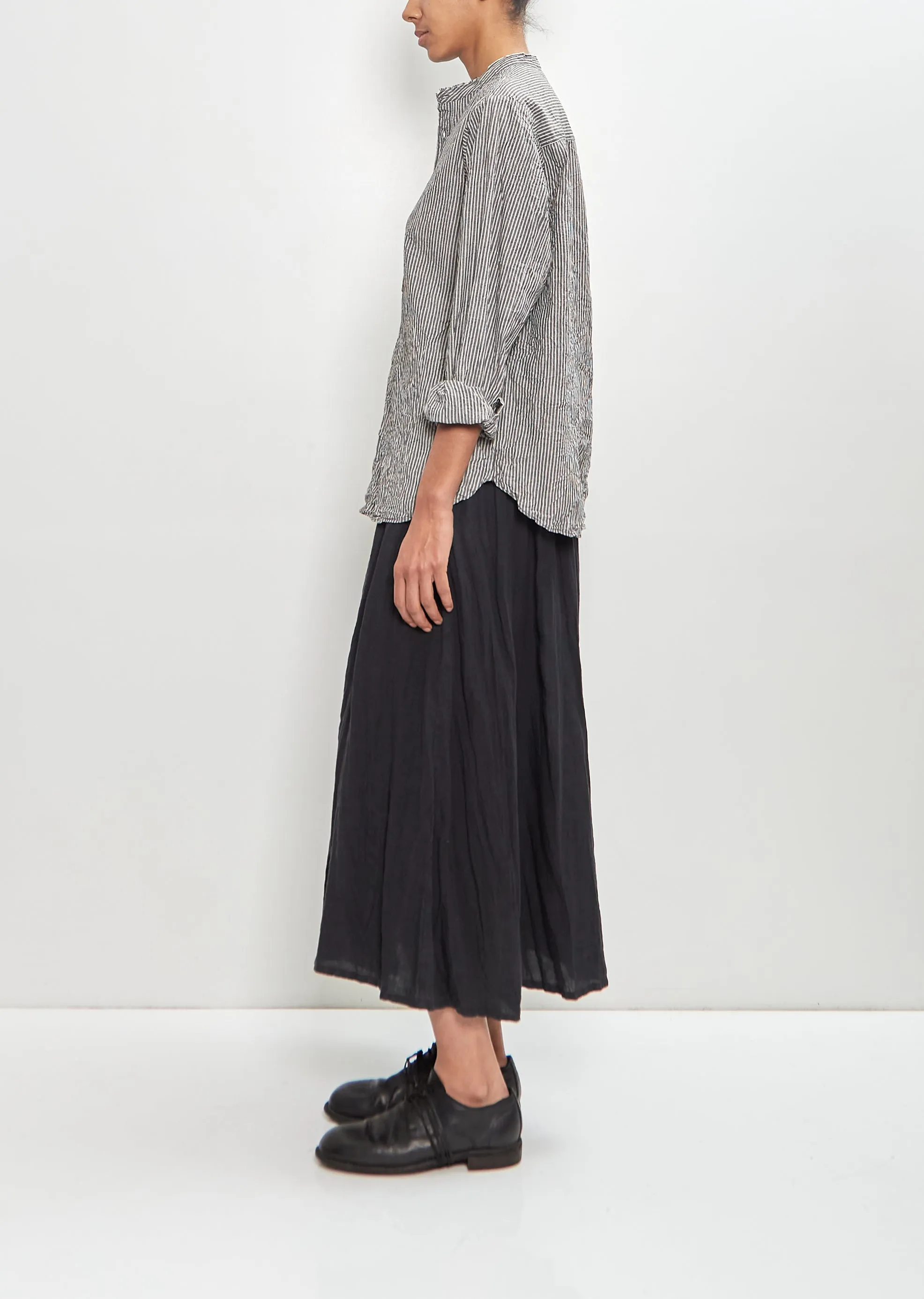 Cotton Linen Stripe Stand Collar Shirt sold by La Garconne product image thumbnail 2