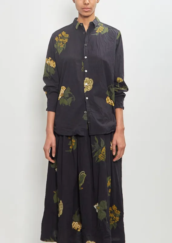Cotton Summer Botanical Print Blouse — Black made by Pas de Calais