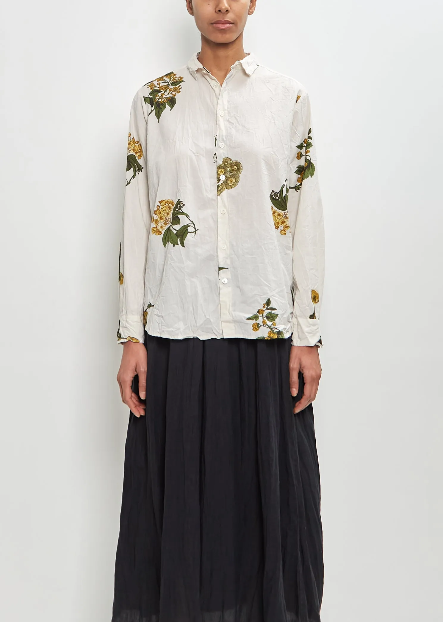 Cotton Summer Botanical Print Blouse — Ivory sold by La Garconne