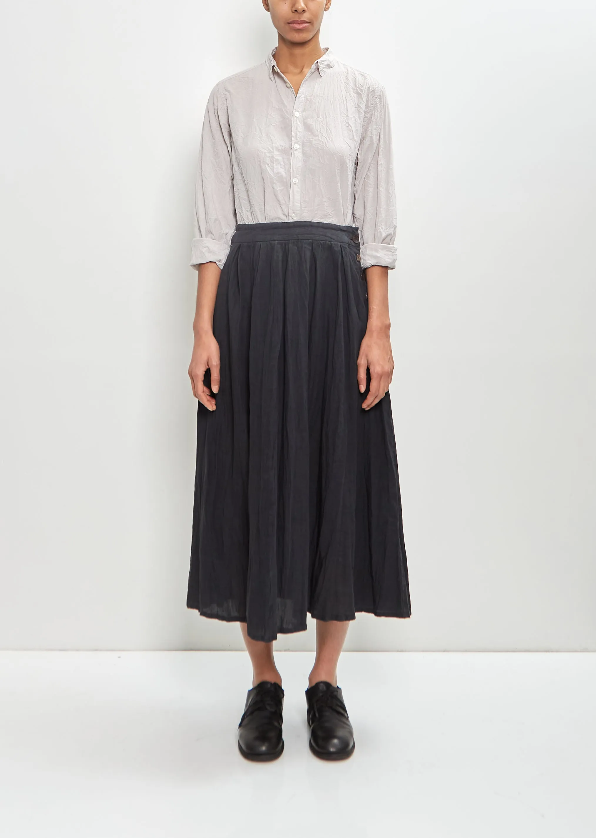 French Linen Box Pleat Skirt — Black sold by La Garconne