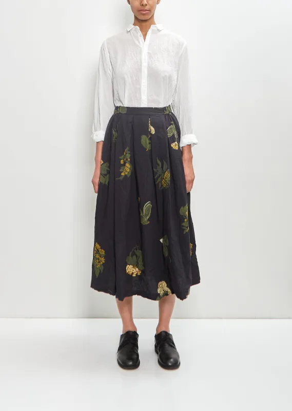 Cotton Summer Botanical Print Skirt — Black made by Pas de Calais