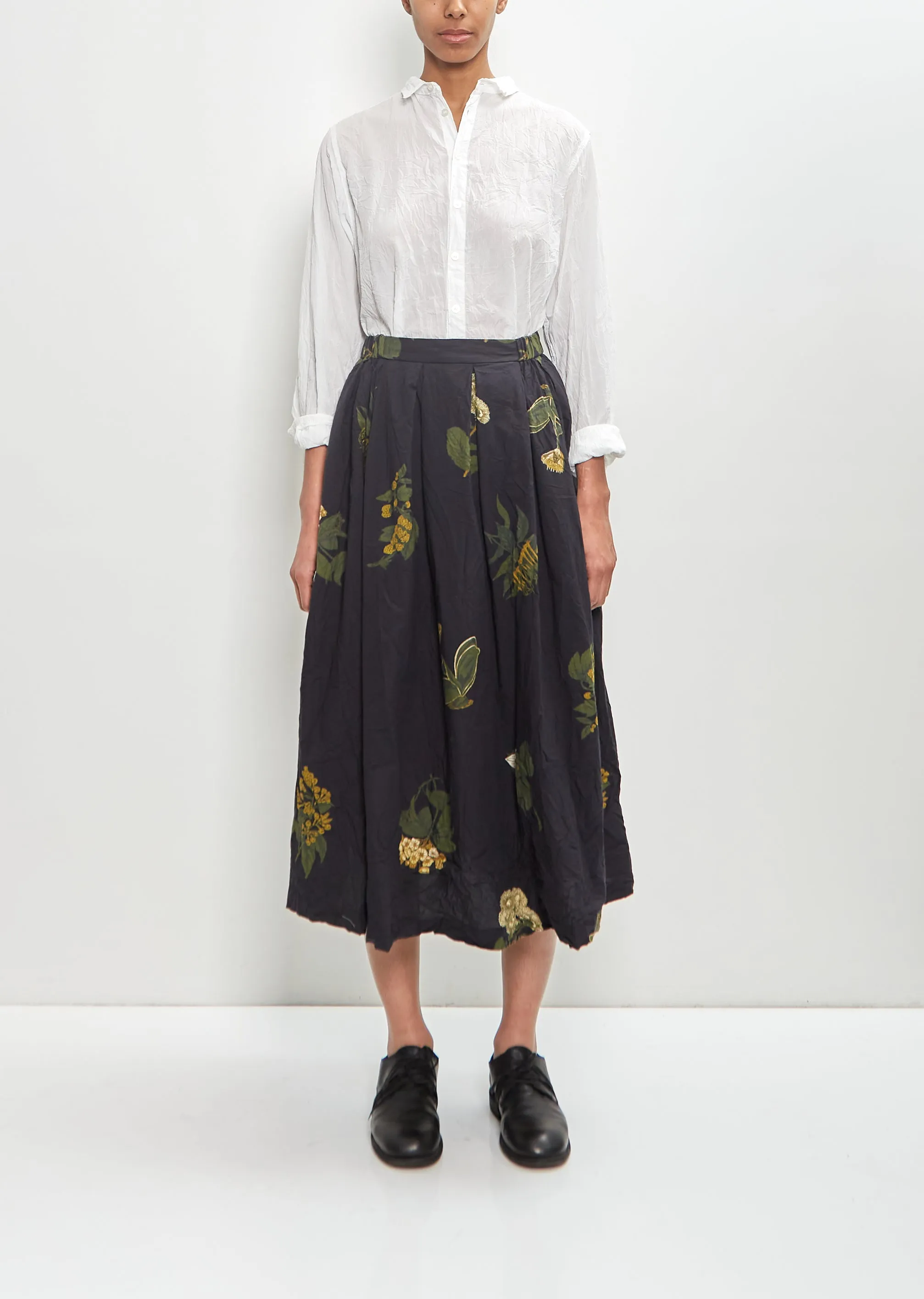 Cotton Summer Botanical Print Skirt — Black sold by La Garconne