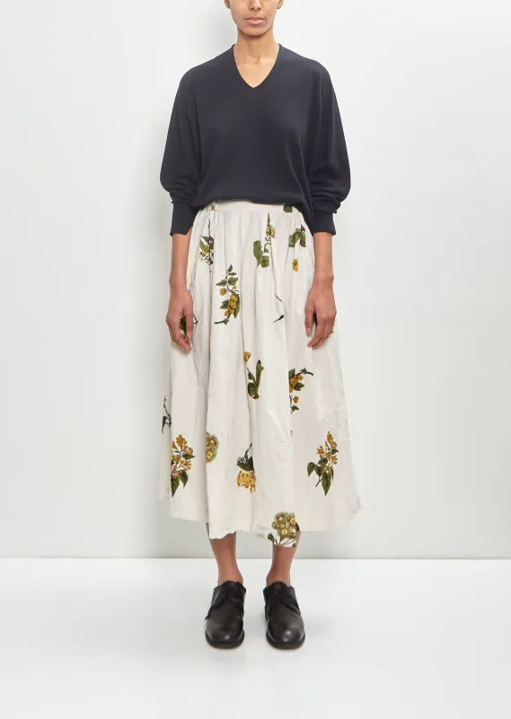 Cotton Summer Botanical Print Skirt — Ivory made by Pas de Calais