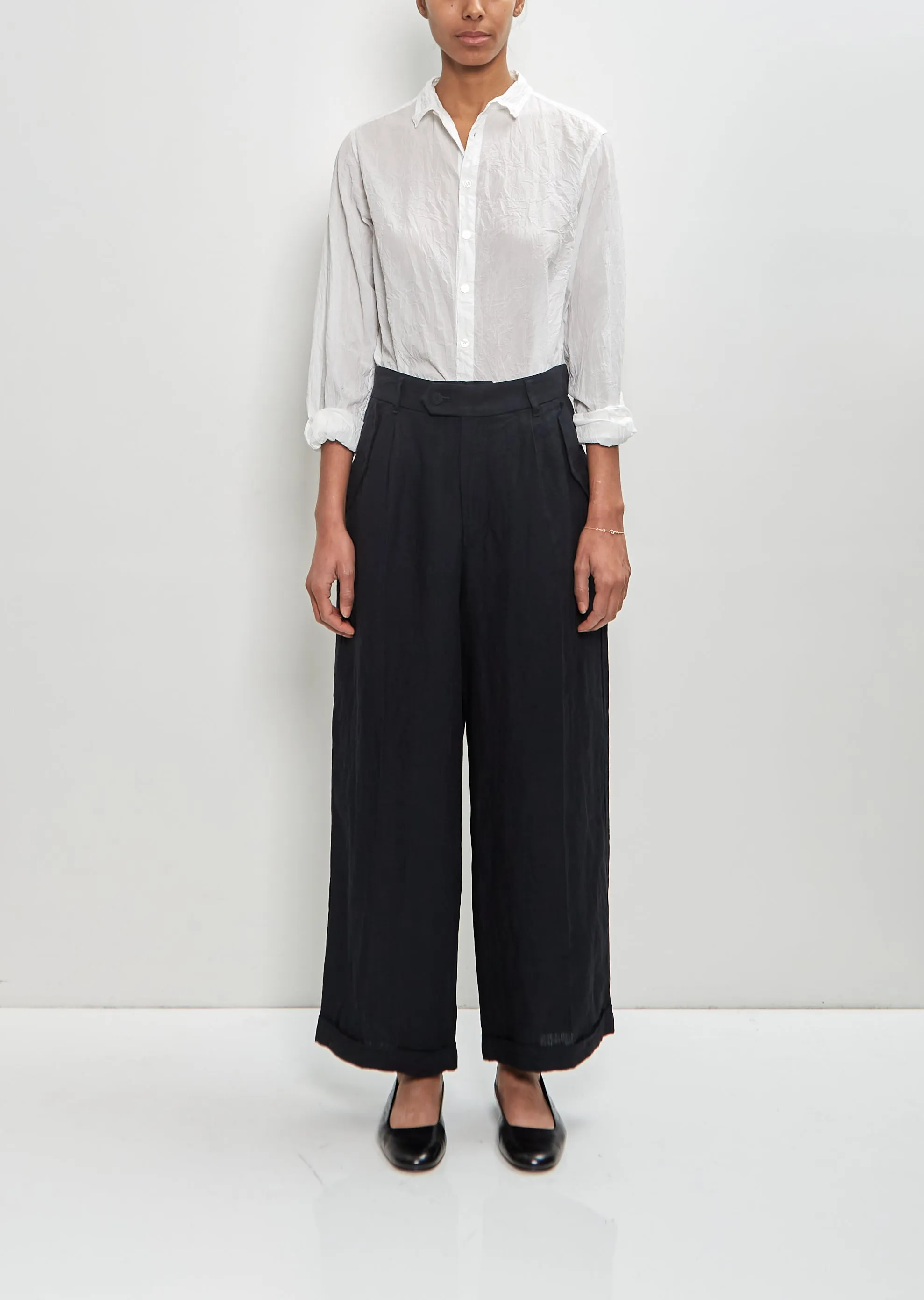 Linen Cotton Canvas Center Crease Pants sold by La Garconne