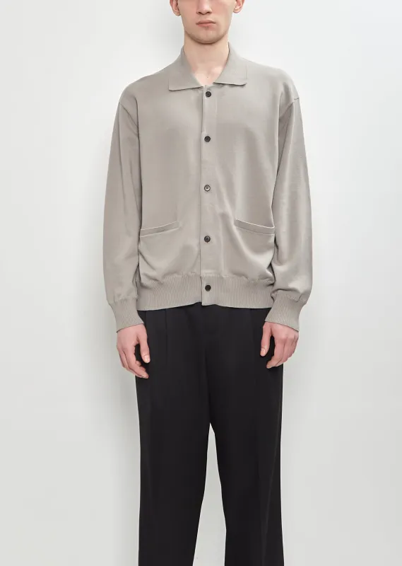 Cotton Smooth Knit Collared Cardigan — Taupe sold by La Garconne