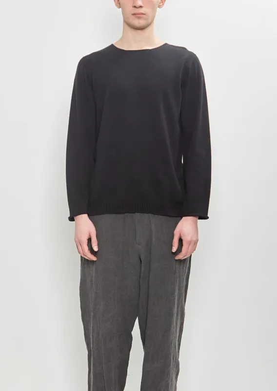 Round Neck Embroidery Sweater — Black sold by La Garconne