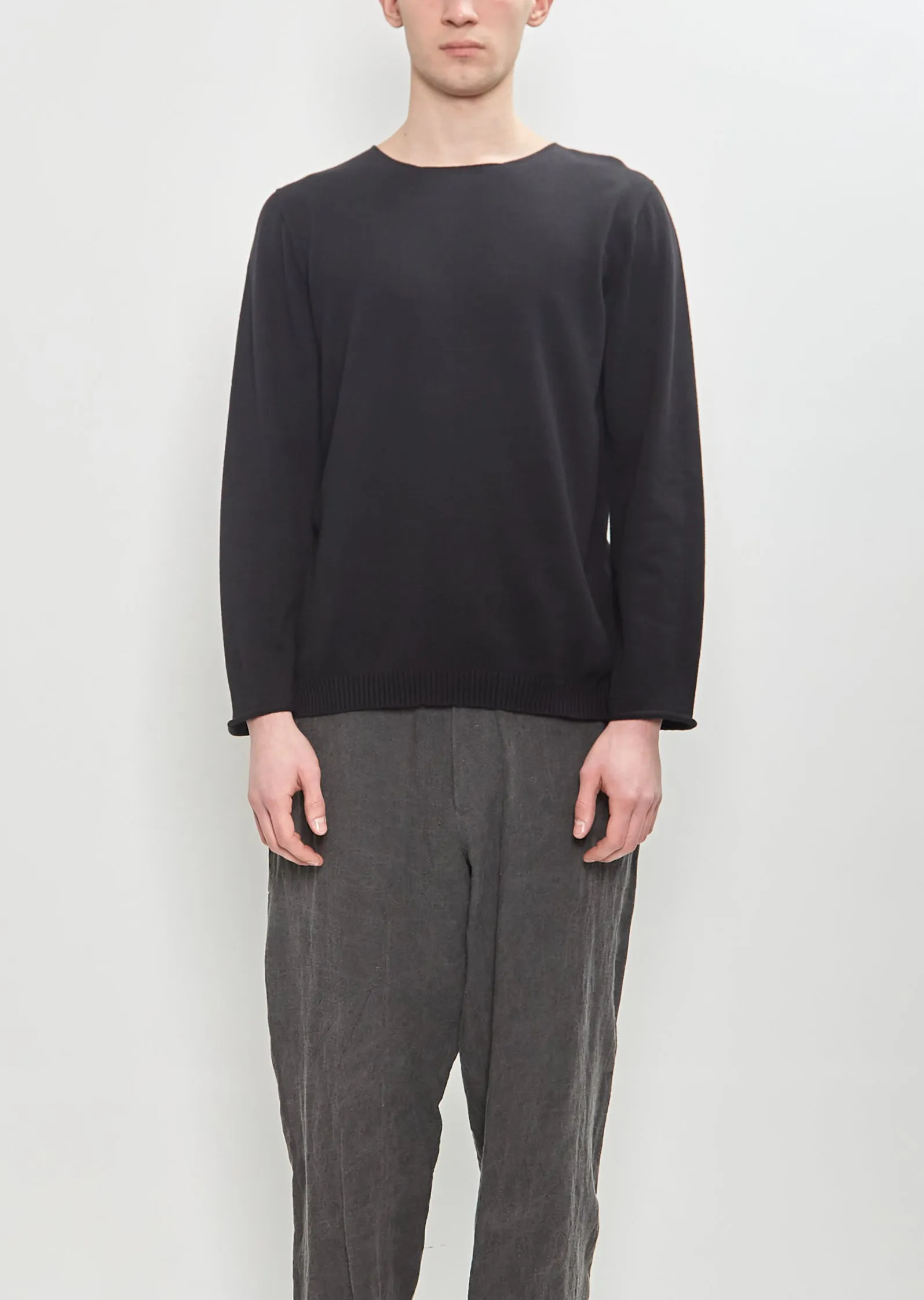 Round Neck Embroidery Sweater — Black sold by La Garconne