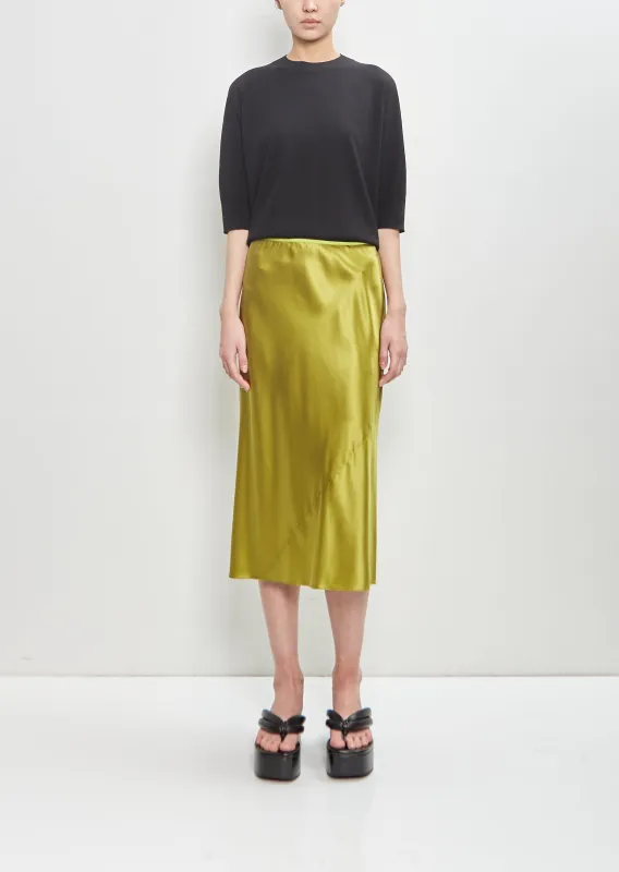 Silk Sati Skirt — Olive made by Dries Van Noten