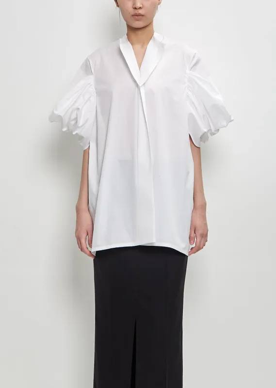 Cotton Rouched Sleeve Top — White sold by La Garconne