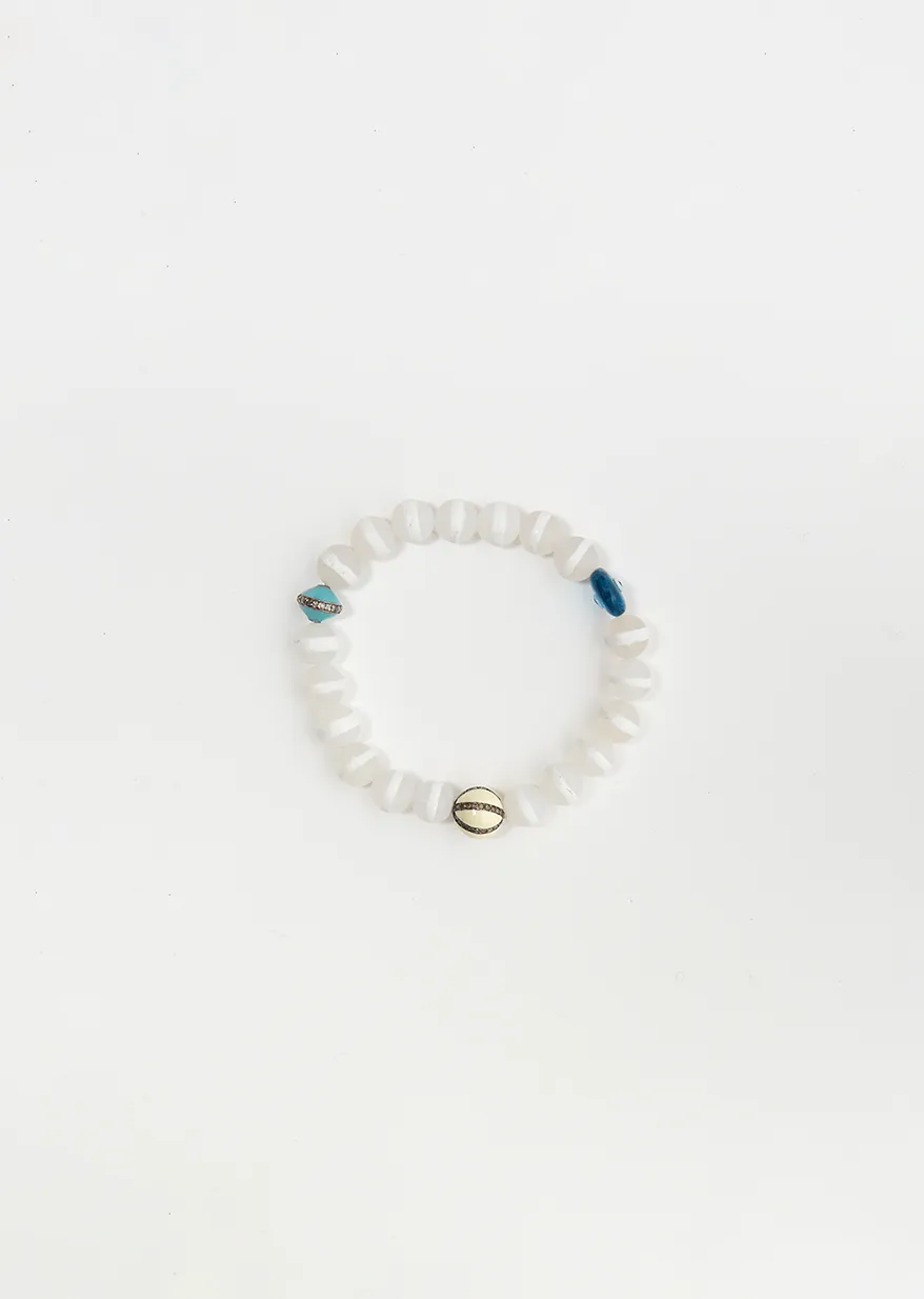 White Agate Stripe Beaded Bracelet 6 sold by La Garconne