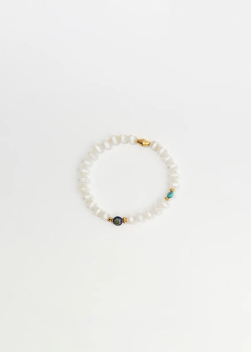 White Agate Stripe Beaded Bracelet 63 sold by La Garconne