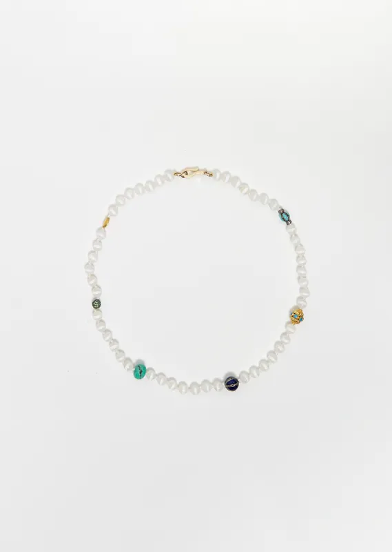 White Agate Stripe Beaded Necklace 184 45cm sold by La Garconne