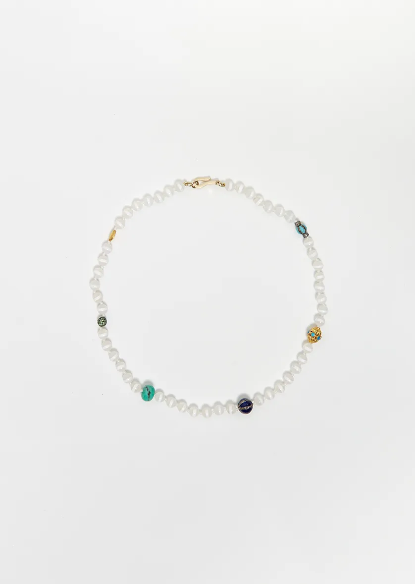 White Agate Stripe Beaded Necklace 184 45cm sold by La Garconne