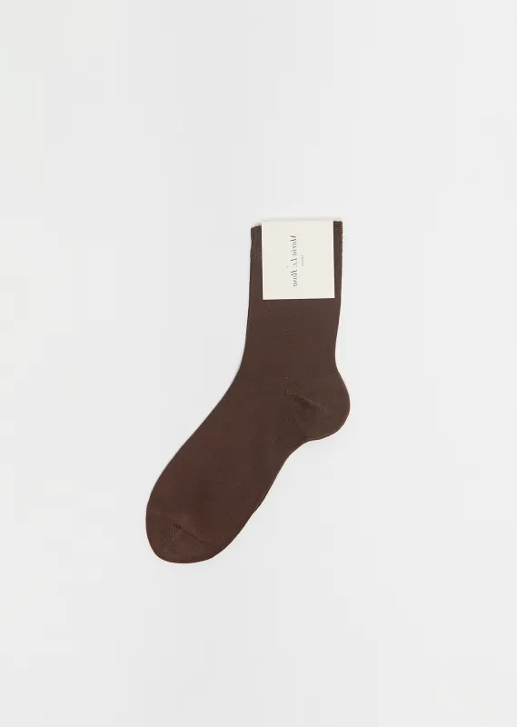 Silk Blend One Ankle Socks — Dark Brown sold by La Garconne
