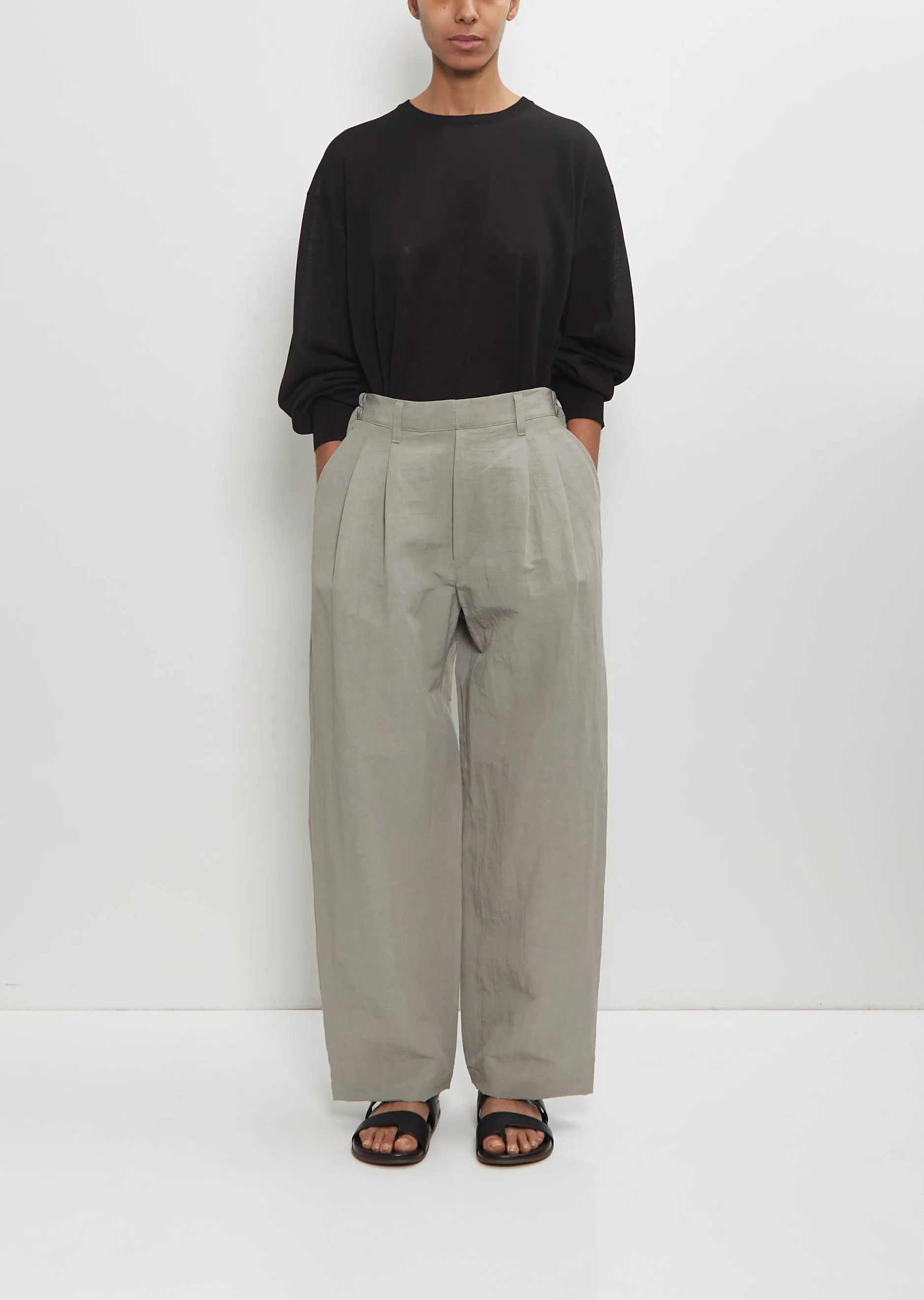 Technical Linen Wide Easy Trousers — Beige sold by La Garconne
