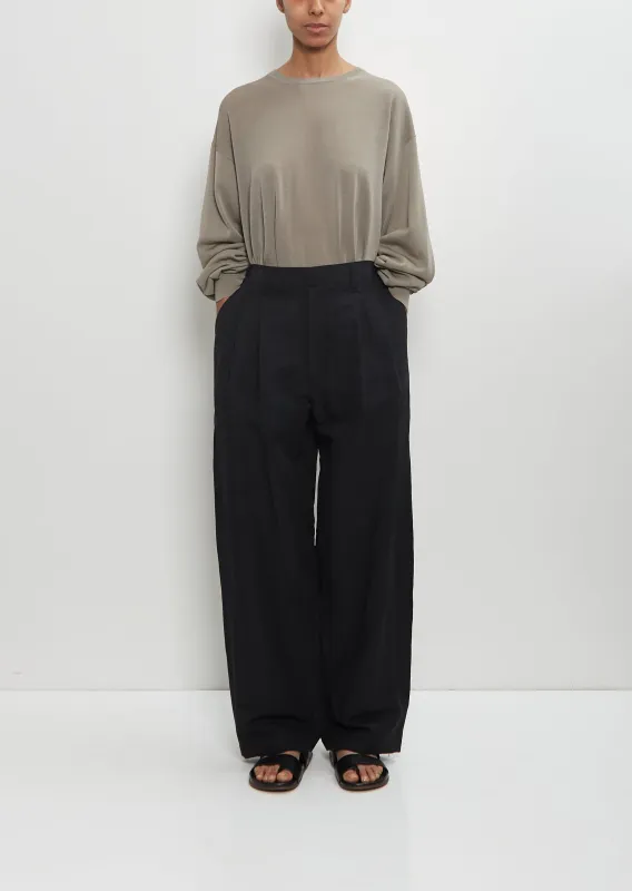 Technical Linen Wide Easy Trousers — Black sold by La Garconne