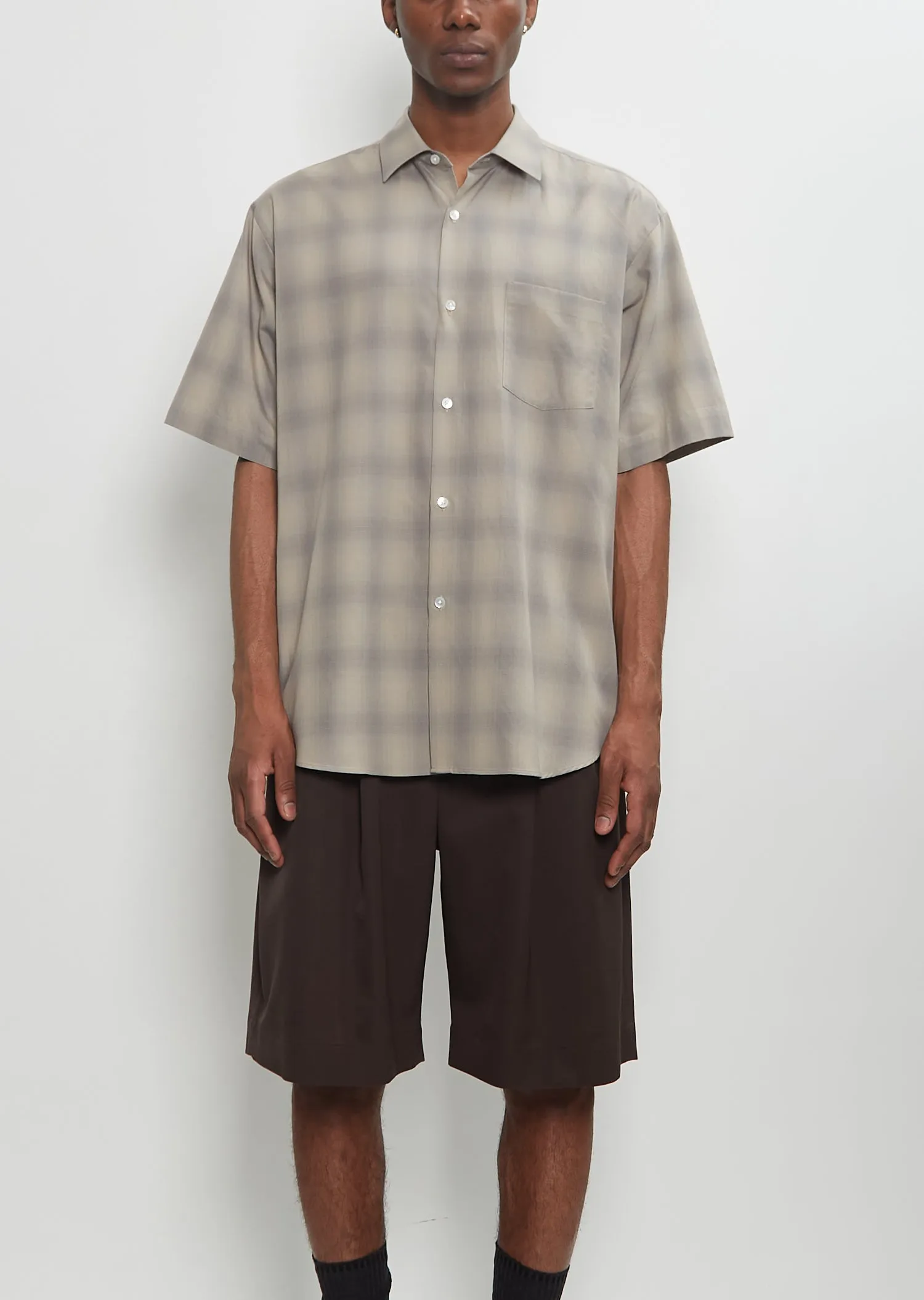 C/R Check Oversized Short Sleeve Shirt sold by La Garconne