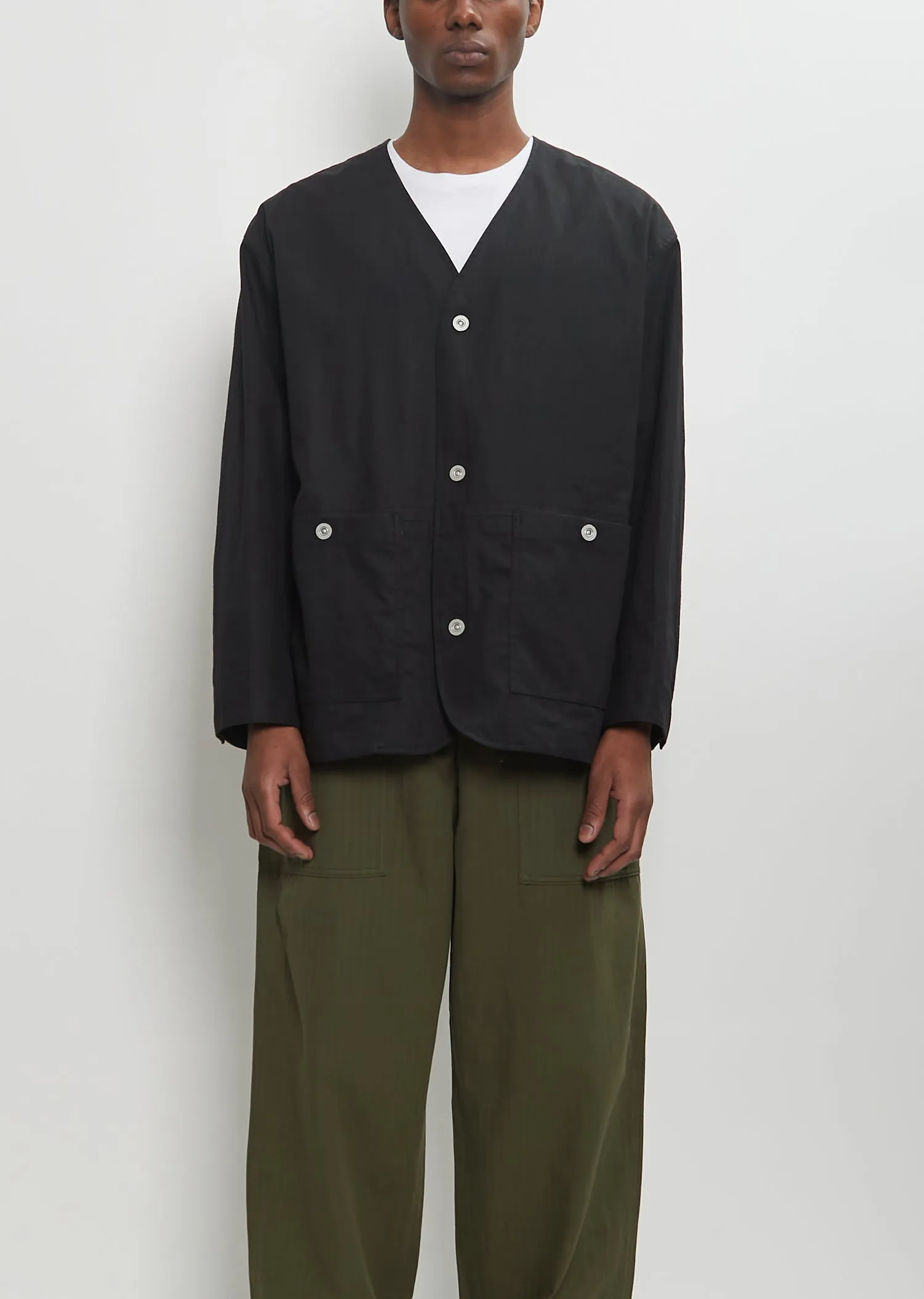 Cotton Linen Collarless Jacket sold by La Garconne