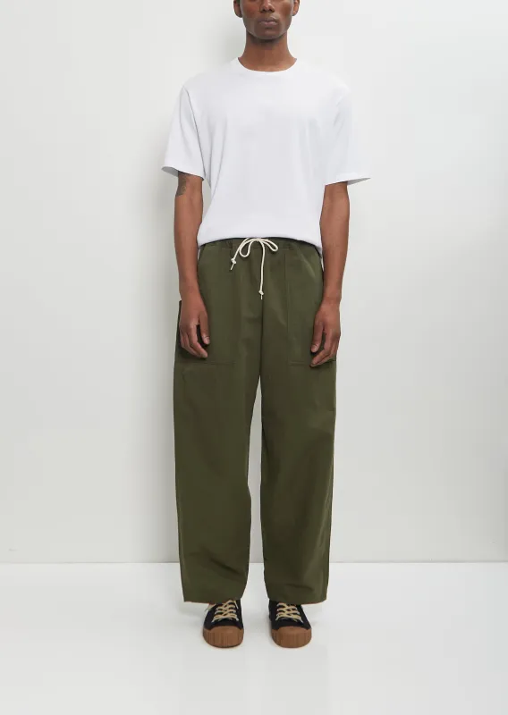 Cotton Linen Herringbone Trousers — Khaki sold by La Garconne