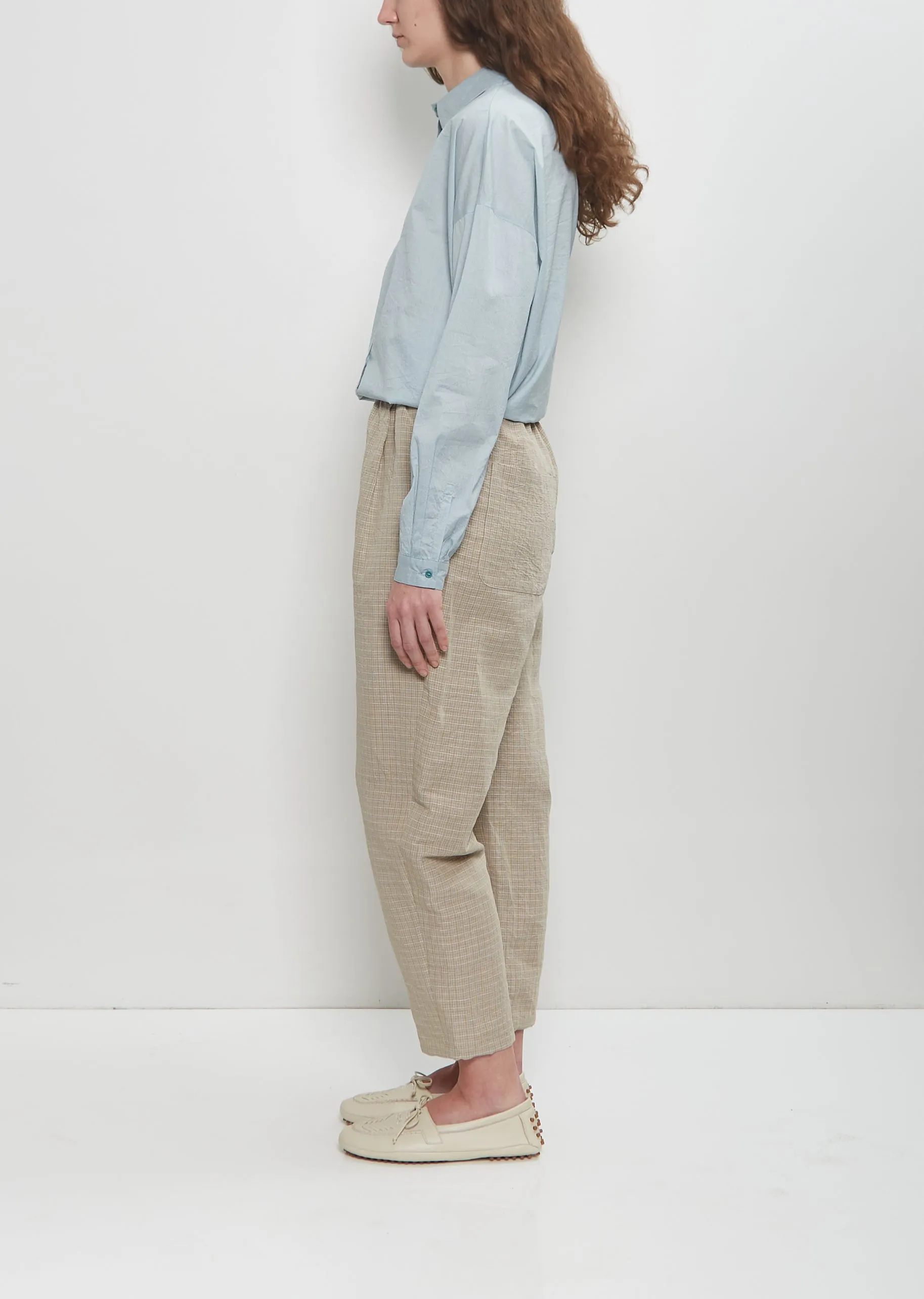 Micro Tartan Tapered Pull On Pant — Ecru sold by La Garconne product image thumbnail 2