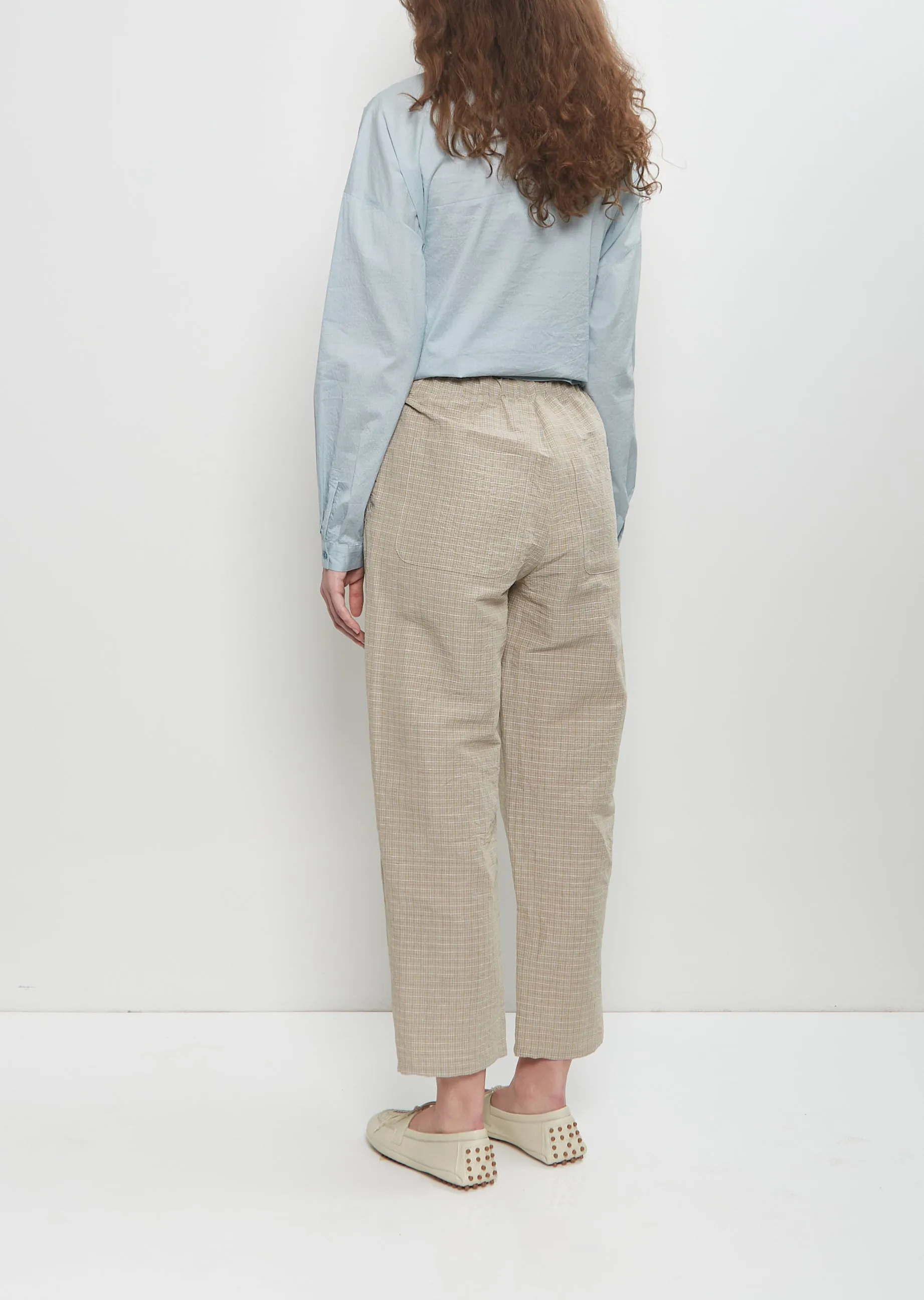 Micro Tartan Tapered Pull On Pant — Ecru sold by La Garconne product image thumbnail 3