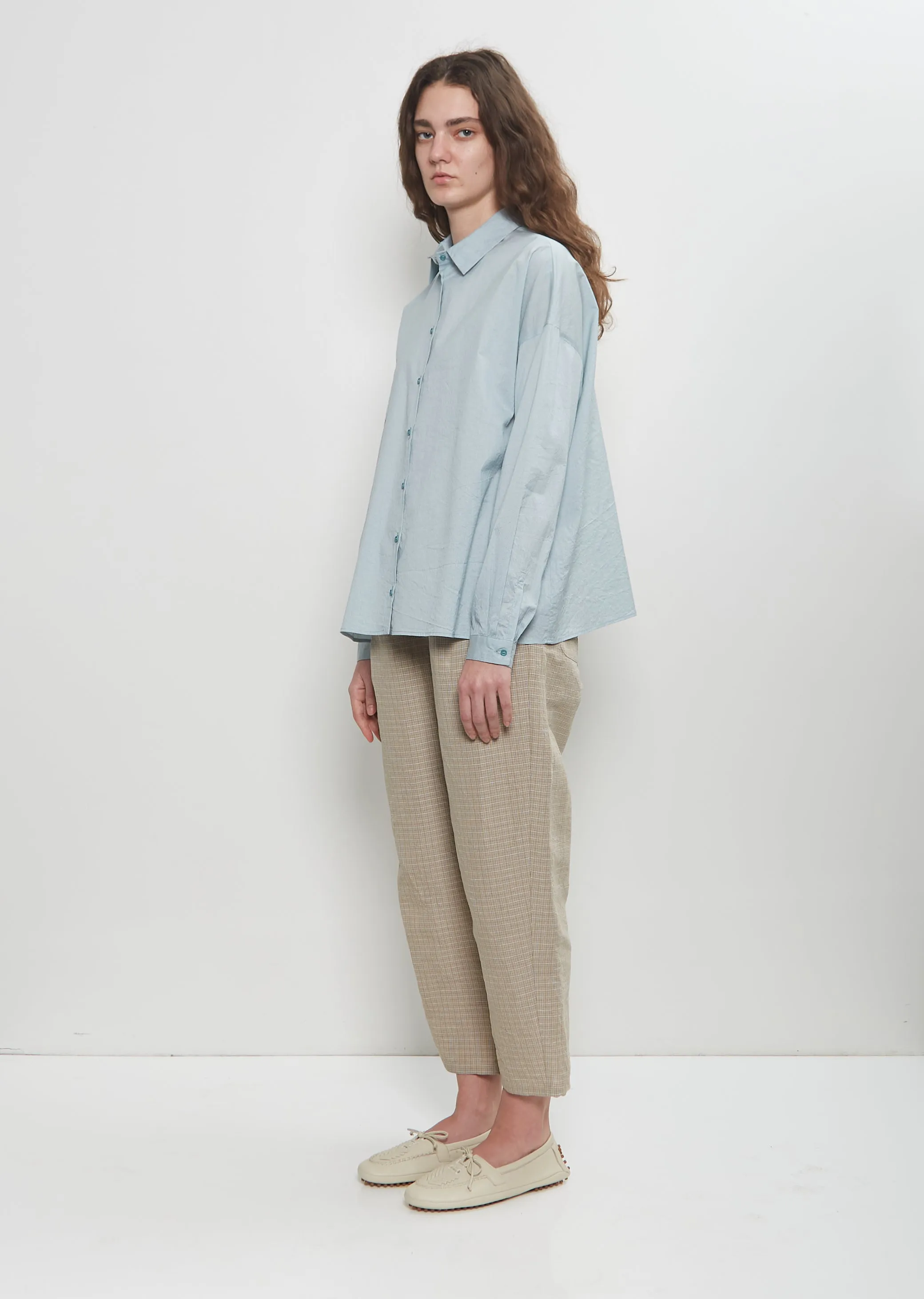 Micro Tartan Tapered Pull On Pant — Ecru sold by La Garconne product image thumbnail 4