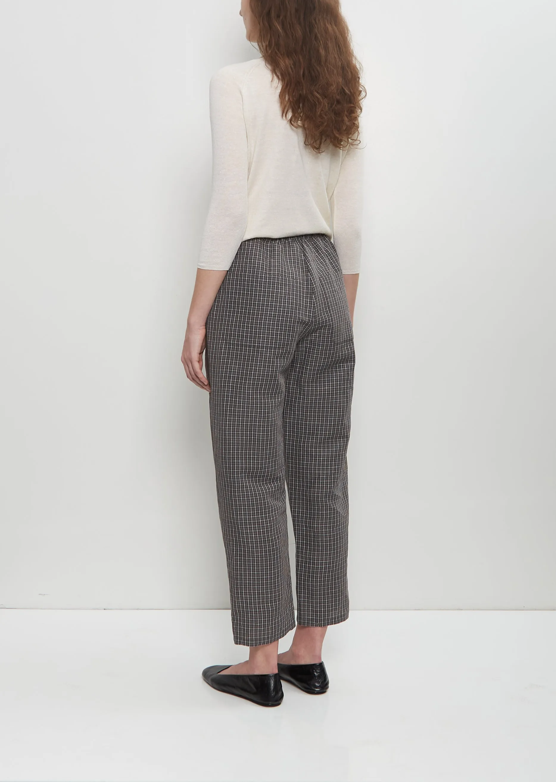 Micro Tartan Tapered Pull On Pant — Cement sold by La Garconne product image thumbnail 3