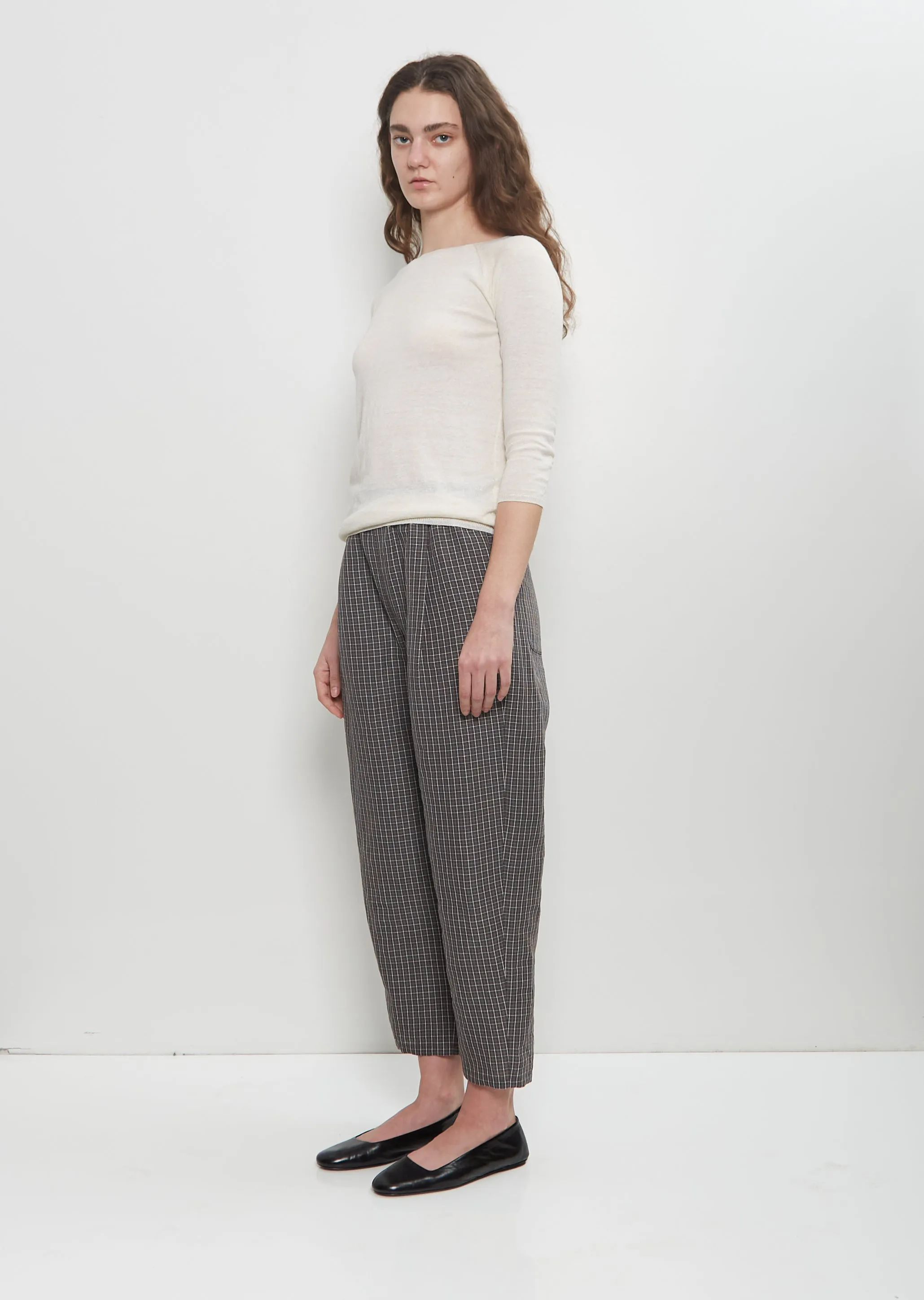 Micro Tartan Tapered Pull On Pant — Cement sold by La Garconne product image thumbnail 4