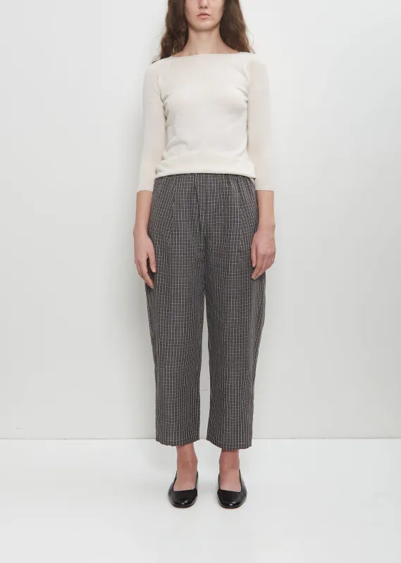 Micro Tartan Tapered Pull On Pant — Cement sold by La Garconne