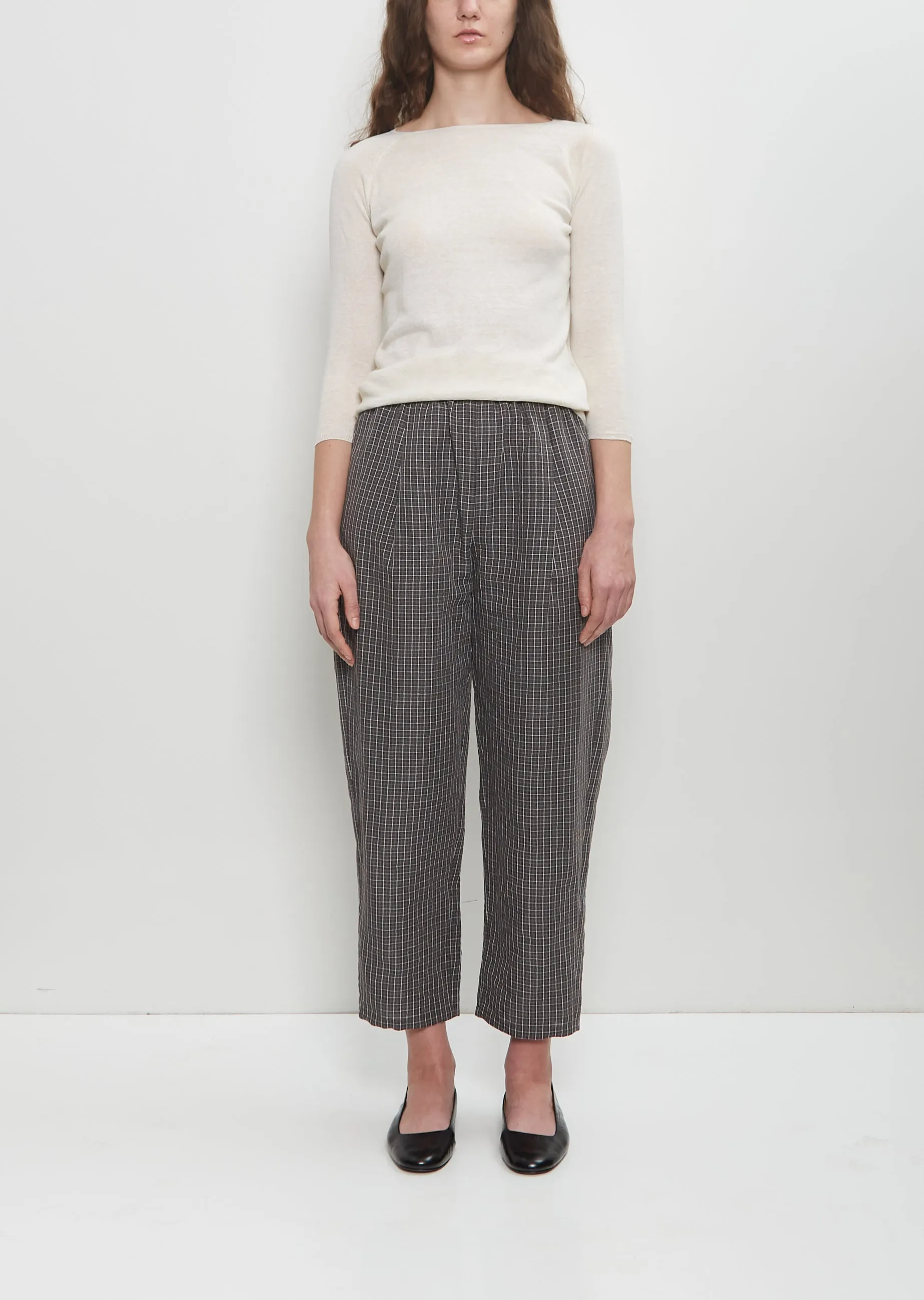 Micro Tartan Tapered Pull On Pant — Cement sold by La Garconne