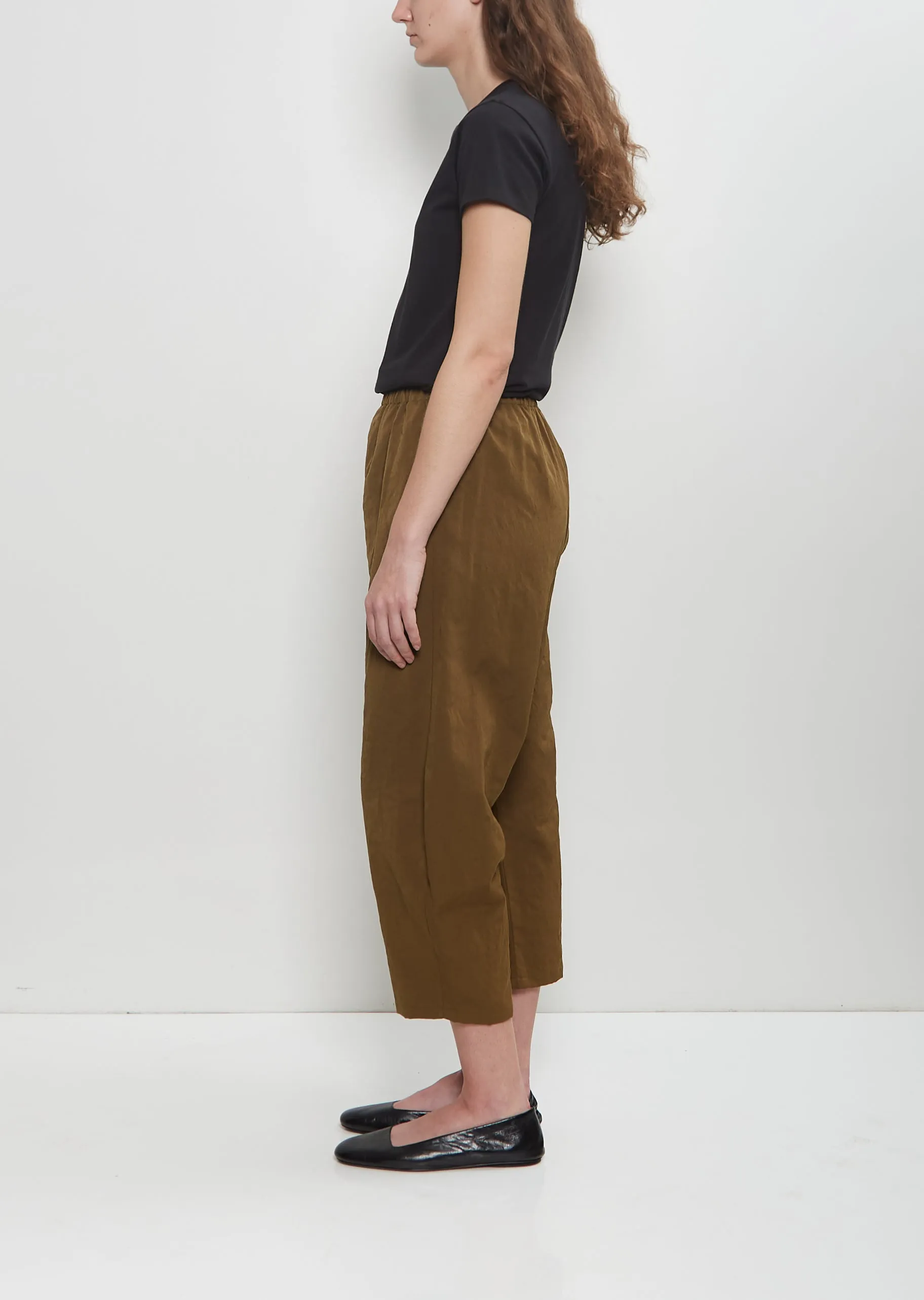 Technical Linen Curved Pull On Pant — Military Green sold by La Garconne product image thumbnail 2
