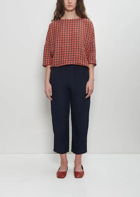 Linen Straight Pull On Pant — Blue sold by La Garconne