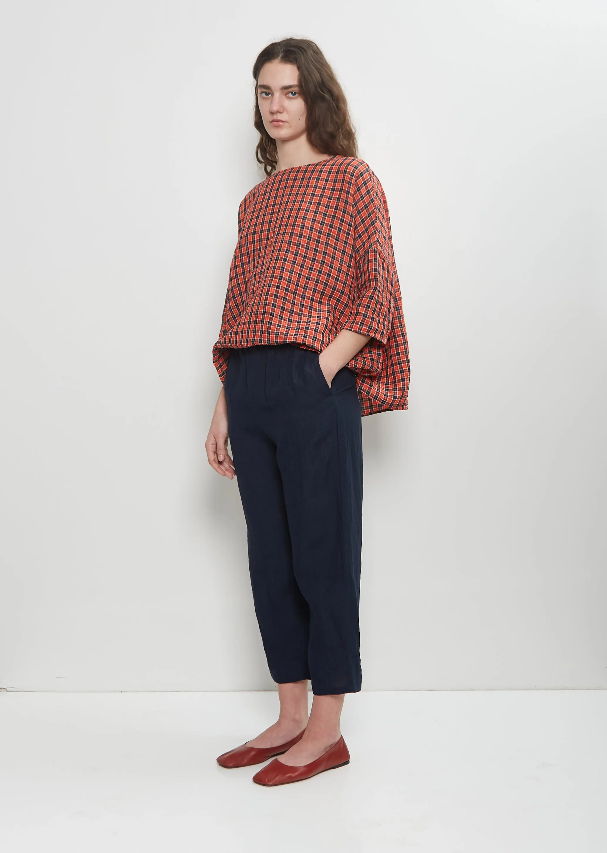 Linen Straight Pull On Pant — Blue sold by La Garconne product image thumbnail 4