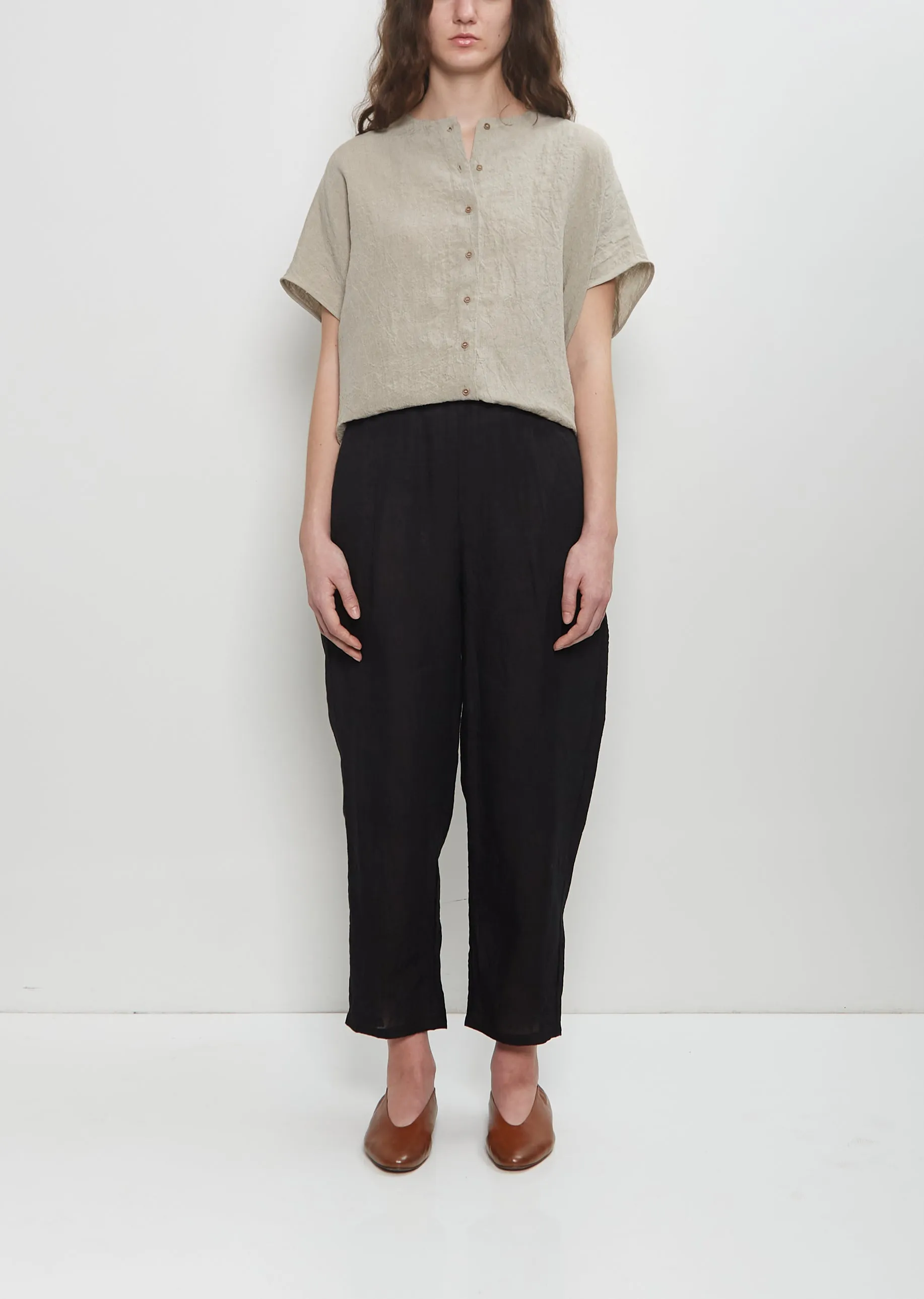 Linen Tapered Pull On Pant — Black sold by La Garconne