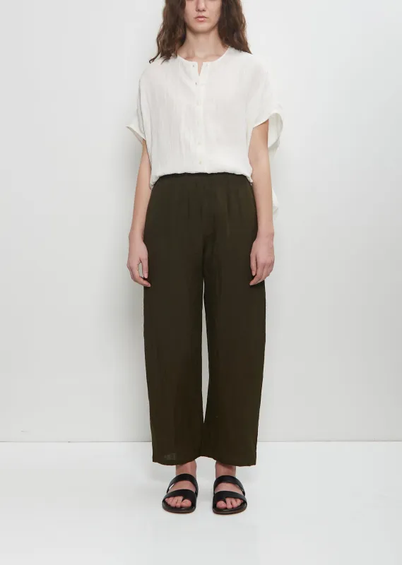 Linen Wide Pull On Pant — Khaki Green sold by La Garconne