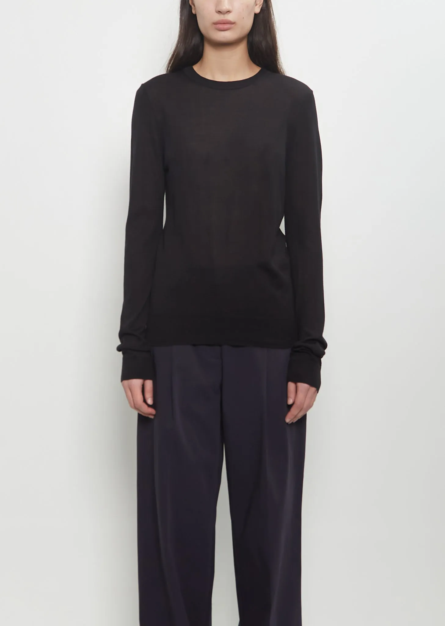 Fine Silk Crew-Neck Knit — Black sold by La Garconne