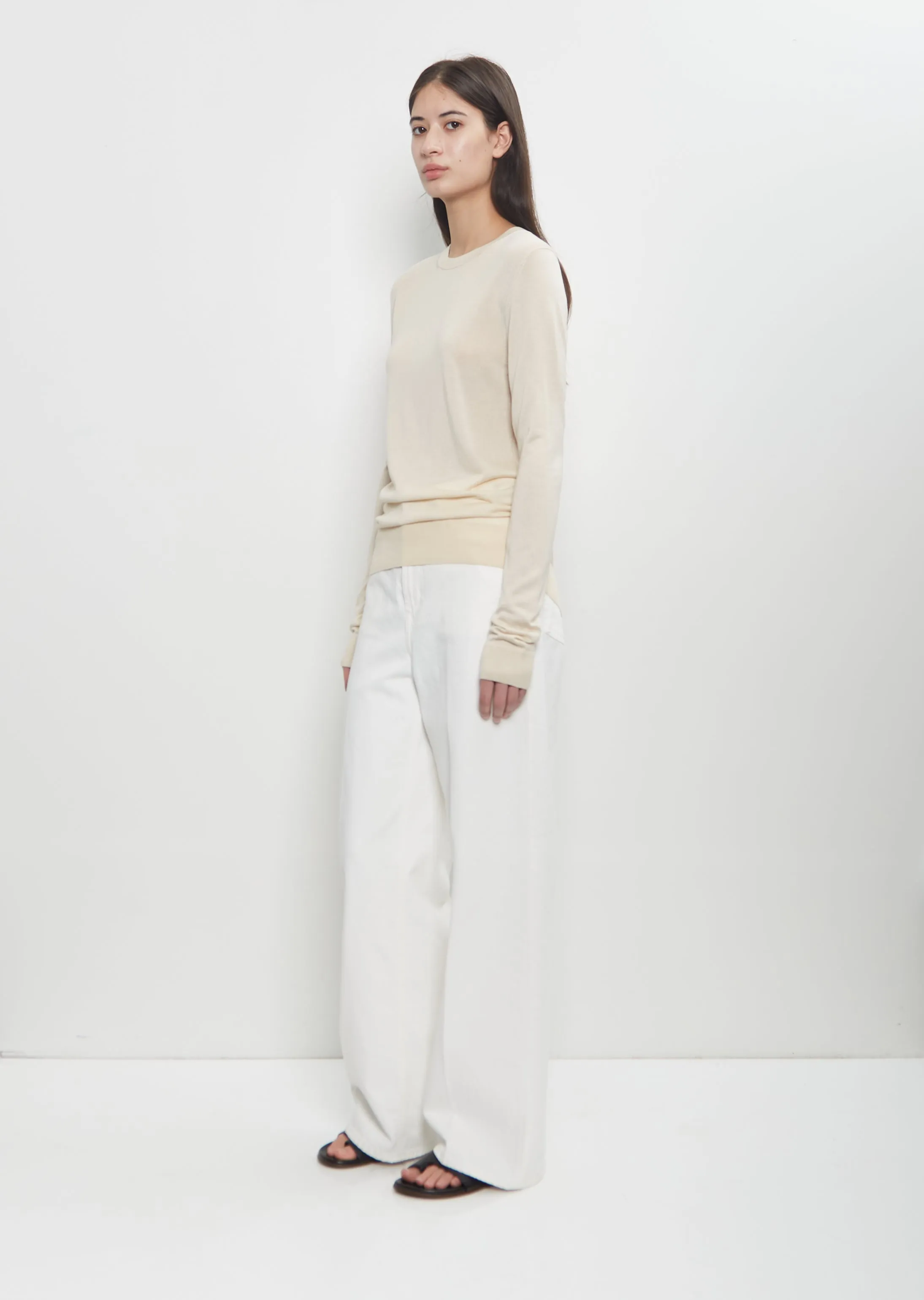 Fine Silk Crew-Neck Knit — Ecru sold by La Garconne product image thumbnail 4