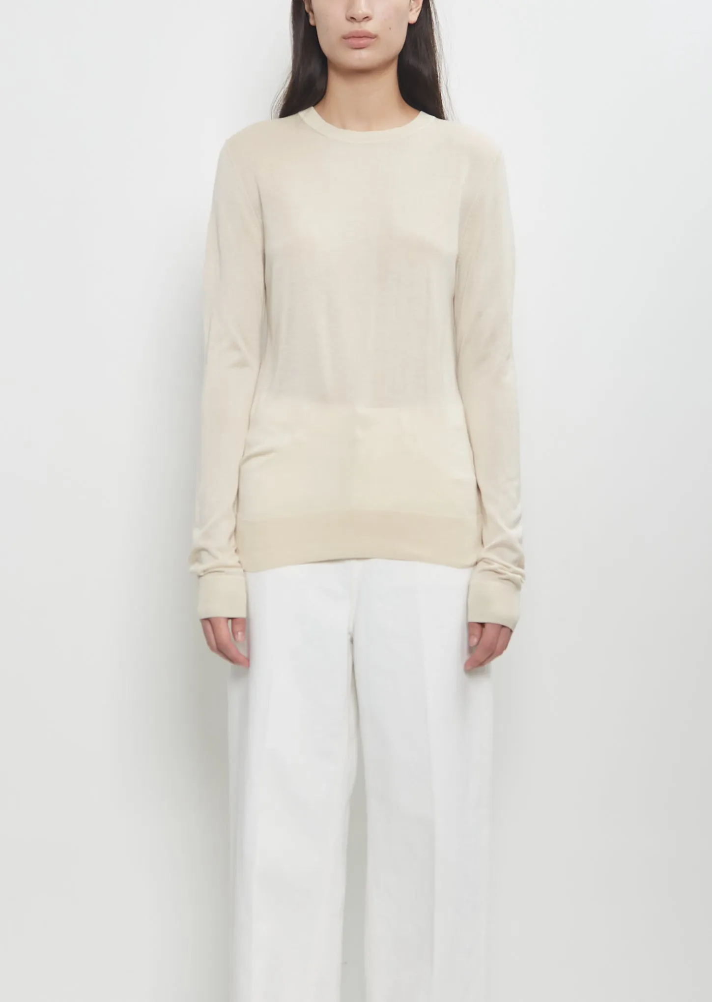 Fine Silk Crew-Neck Knit — Ecru sold by La Garconne