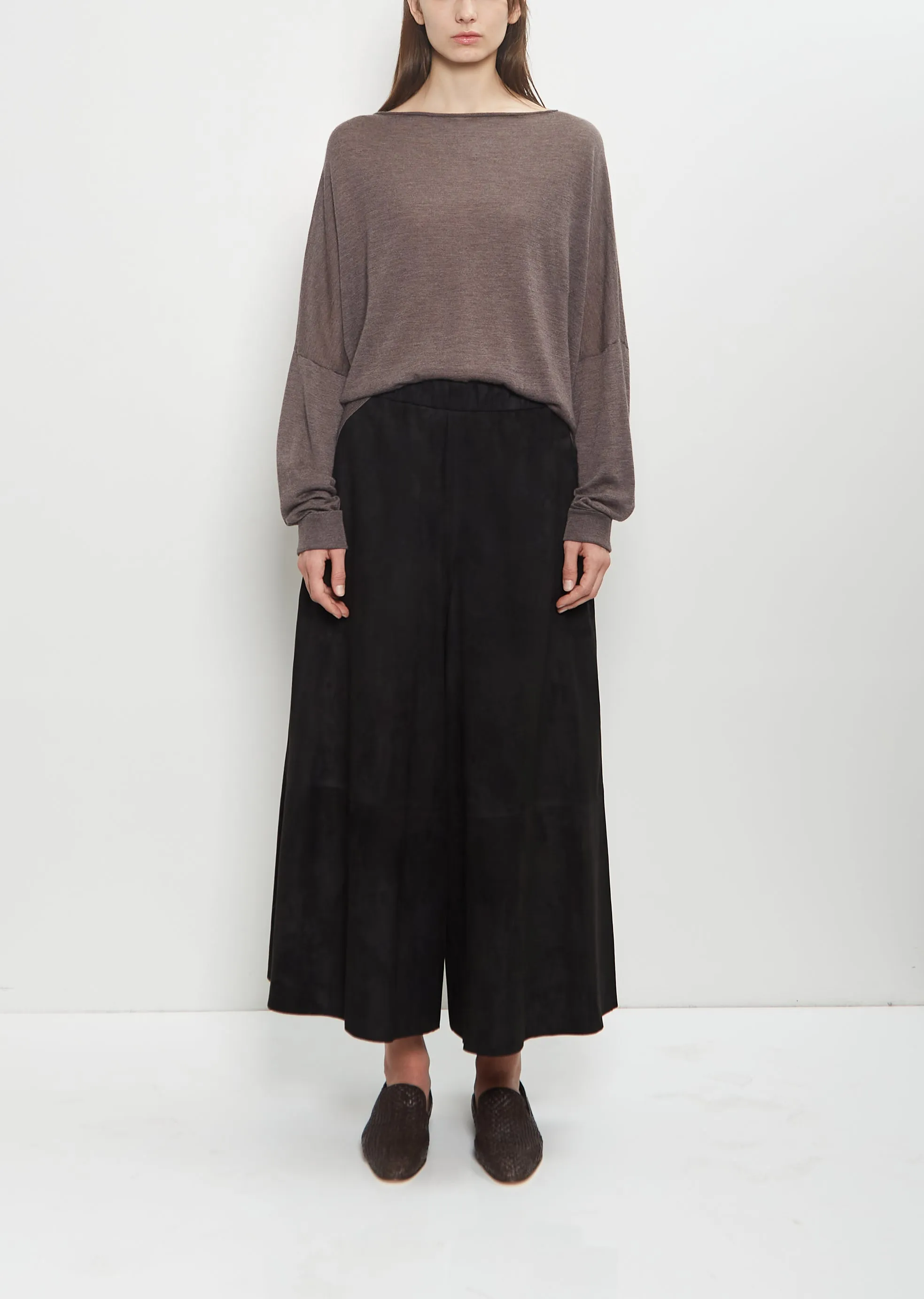 Suede Gaucho Pants — Black sold by La Garconne
