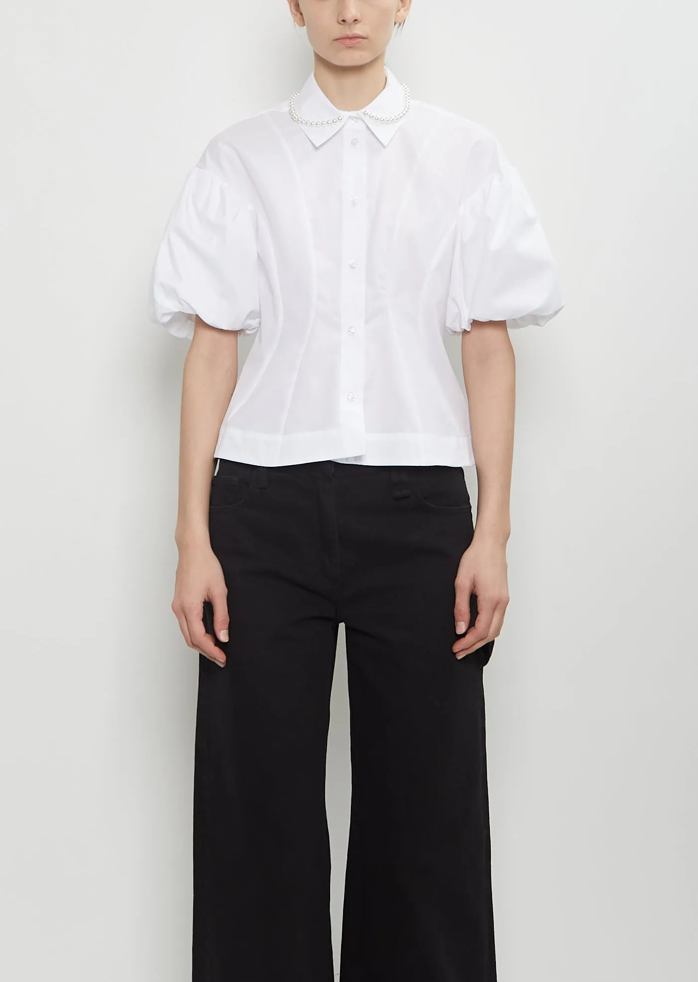 Cotton Puff Sleeve Embellishment Shirt sold by La Garconne