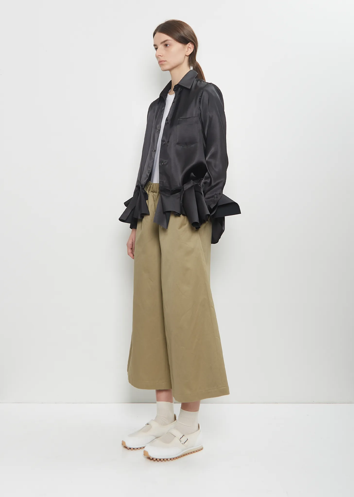 Cotton Twill Wide Leg Trousers — Khaki sold by La Garconne product image thumbnail 4