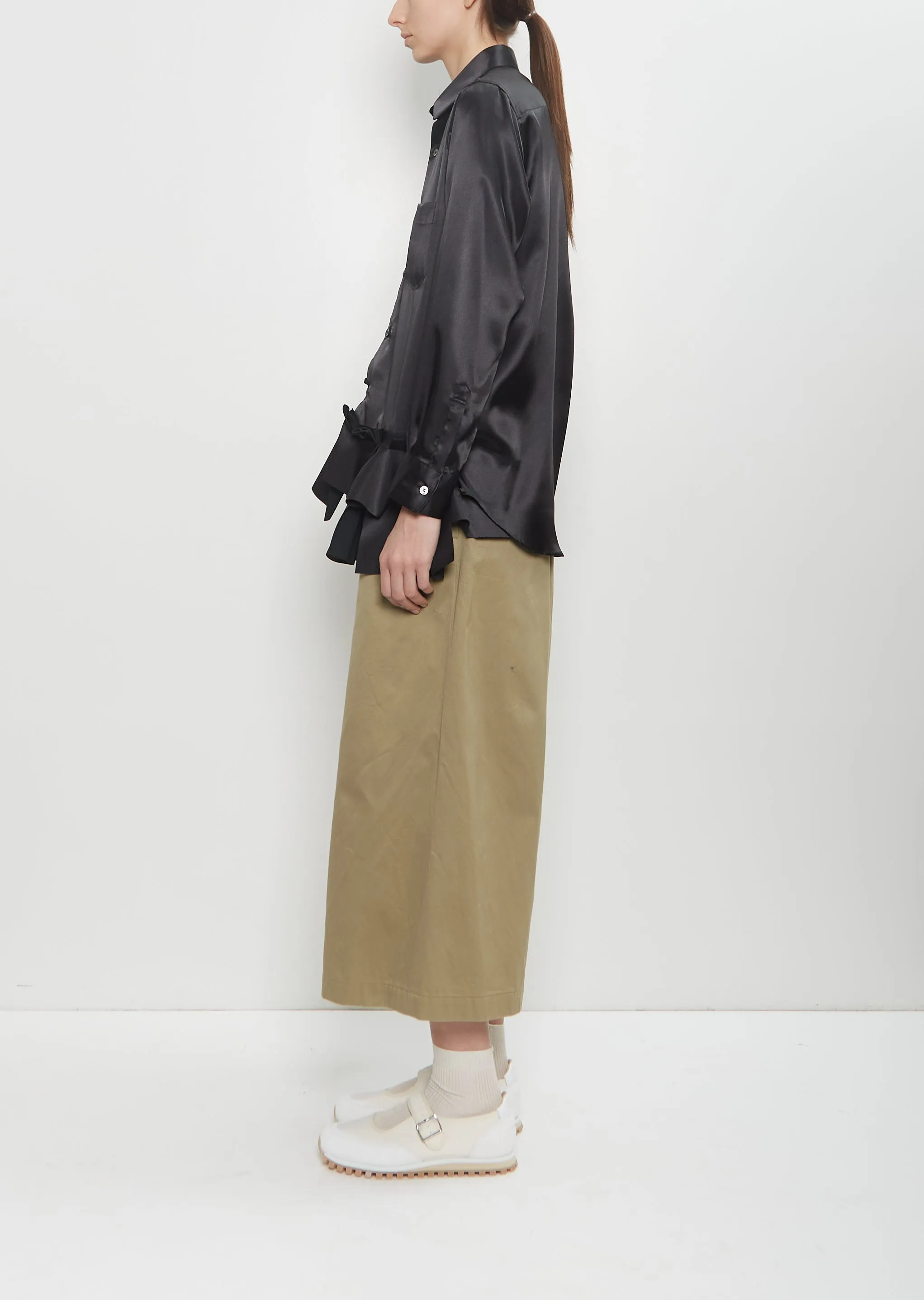 Cotton Twill Wide Leg Trousers — Khaki sold by La Garconne product image thumbnail 2