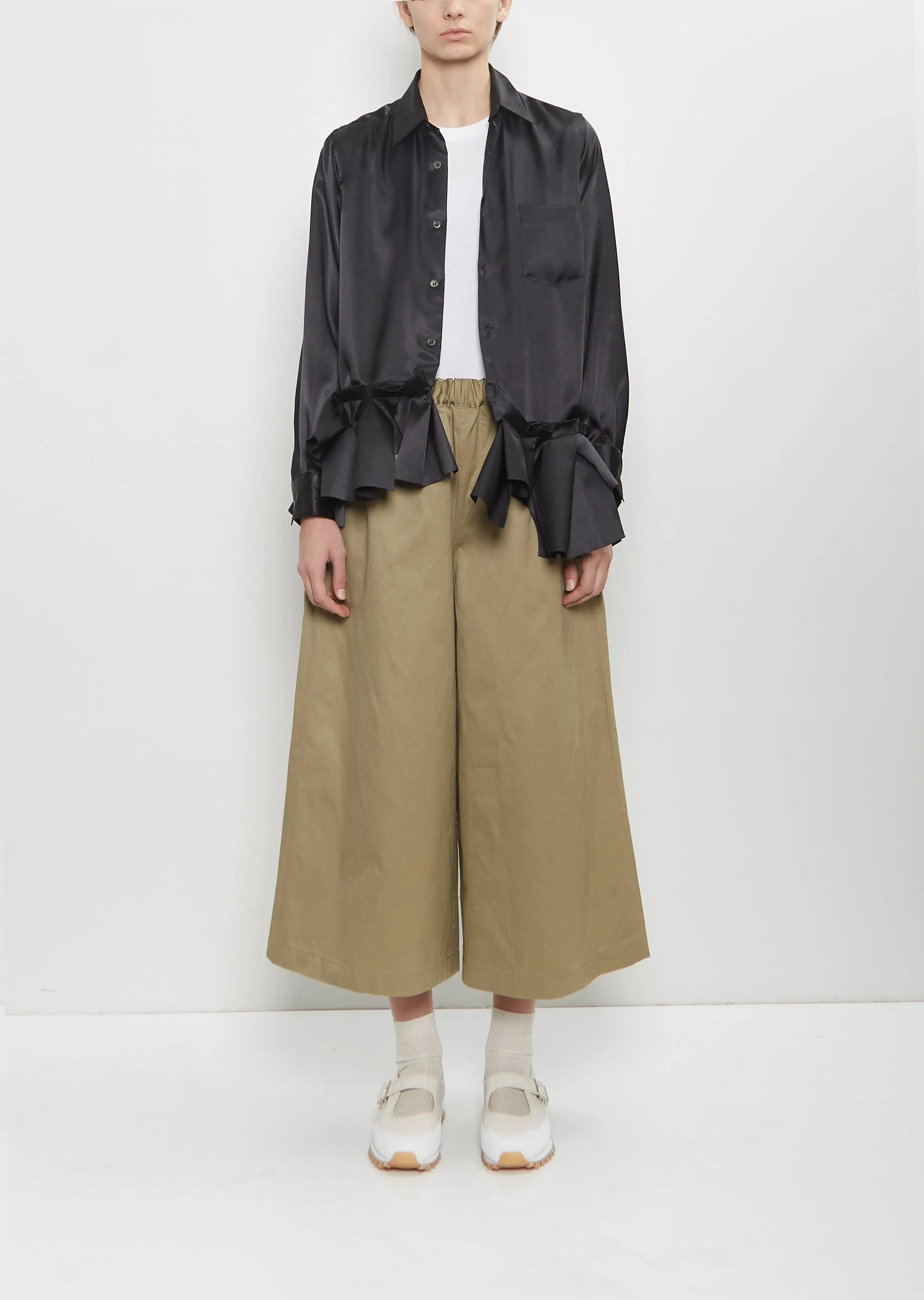 Cotton Twill Wide Leg Trousers — Khaki sold by La Garconne